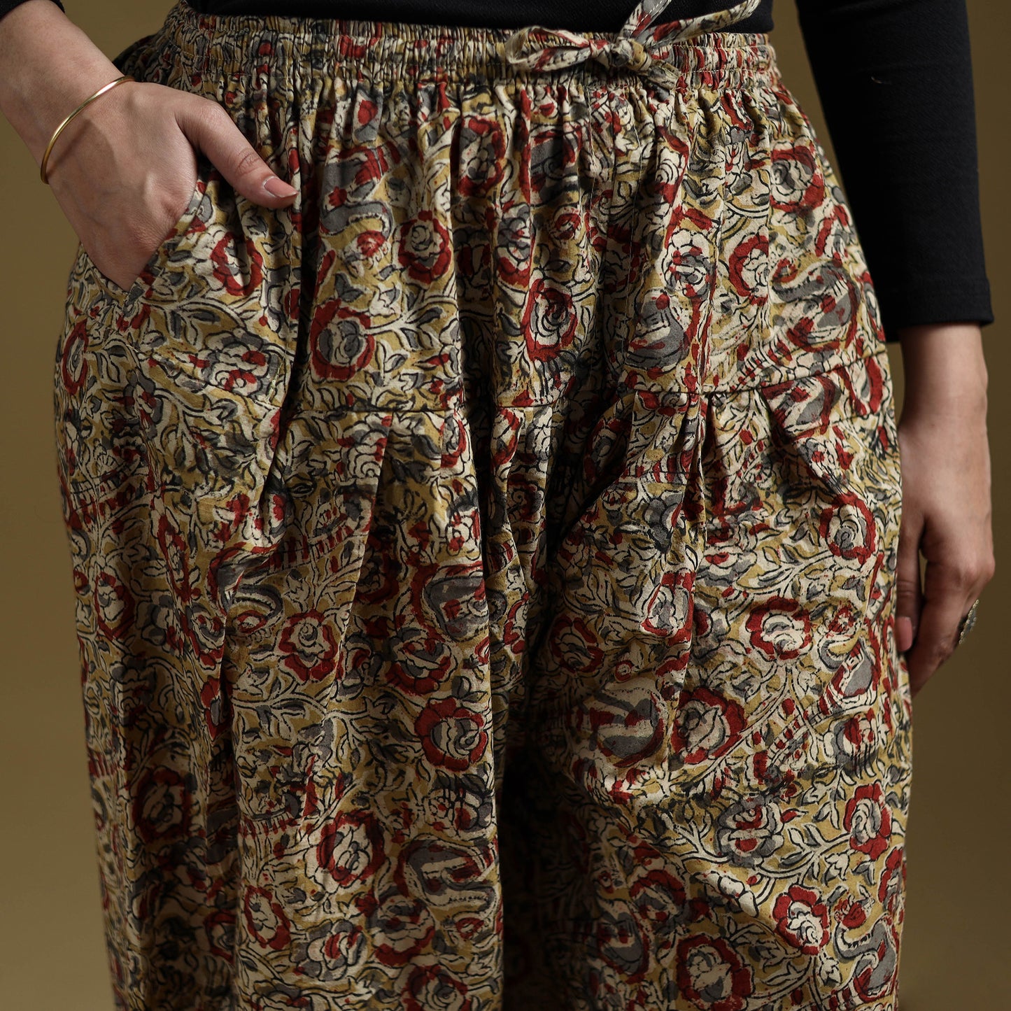 Yellow - Pedana Kalamkari Hand Block Print Natural Dyed Cotton Salwar 04