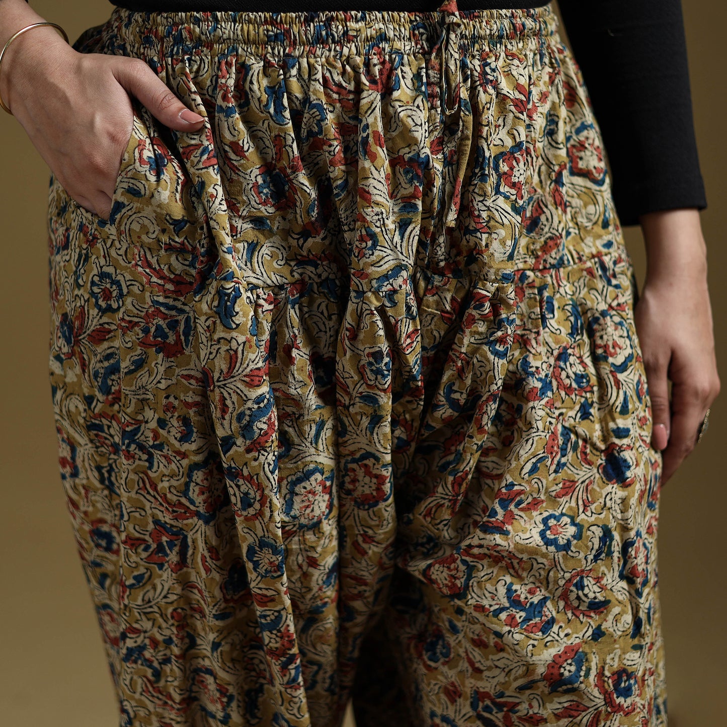 Yellow - Pedana Kalamkari Hand Block Print Natural Dyed Cotton Salwar 03