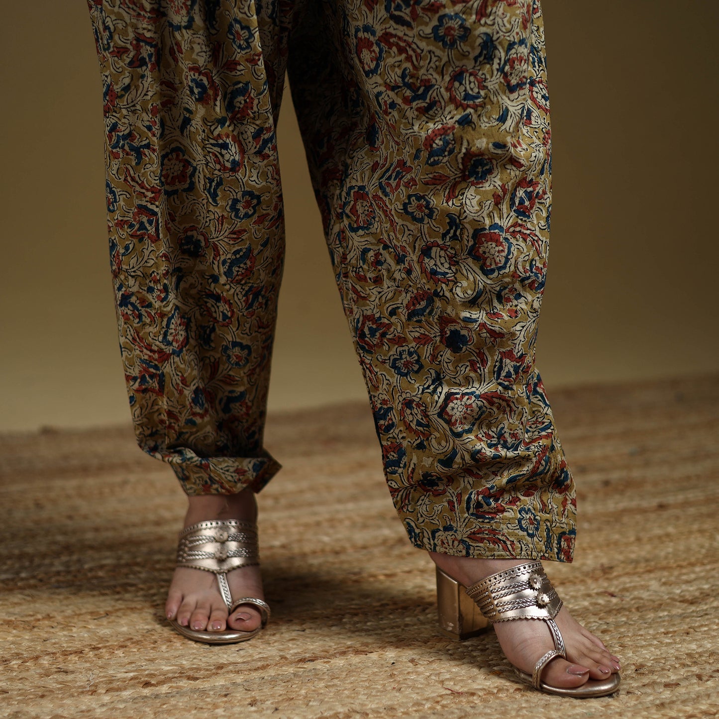 Yellow - Pedana Kalamkari Hand Block Print Natural Dyed Cotton Salwar 03