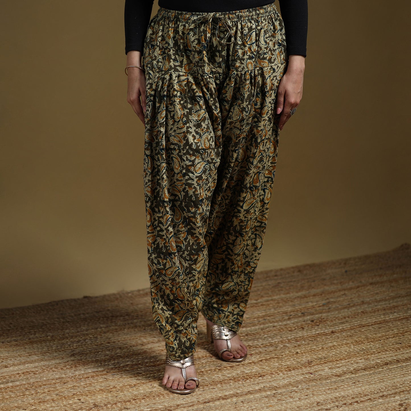 Green - Pedana Kalamkari Hand Block Print Natural Dyed Cotton Salwar 02