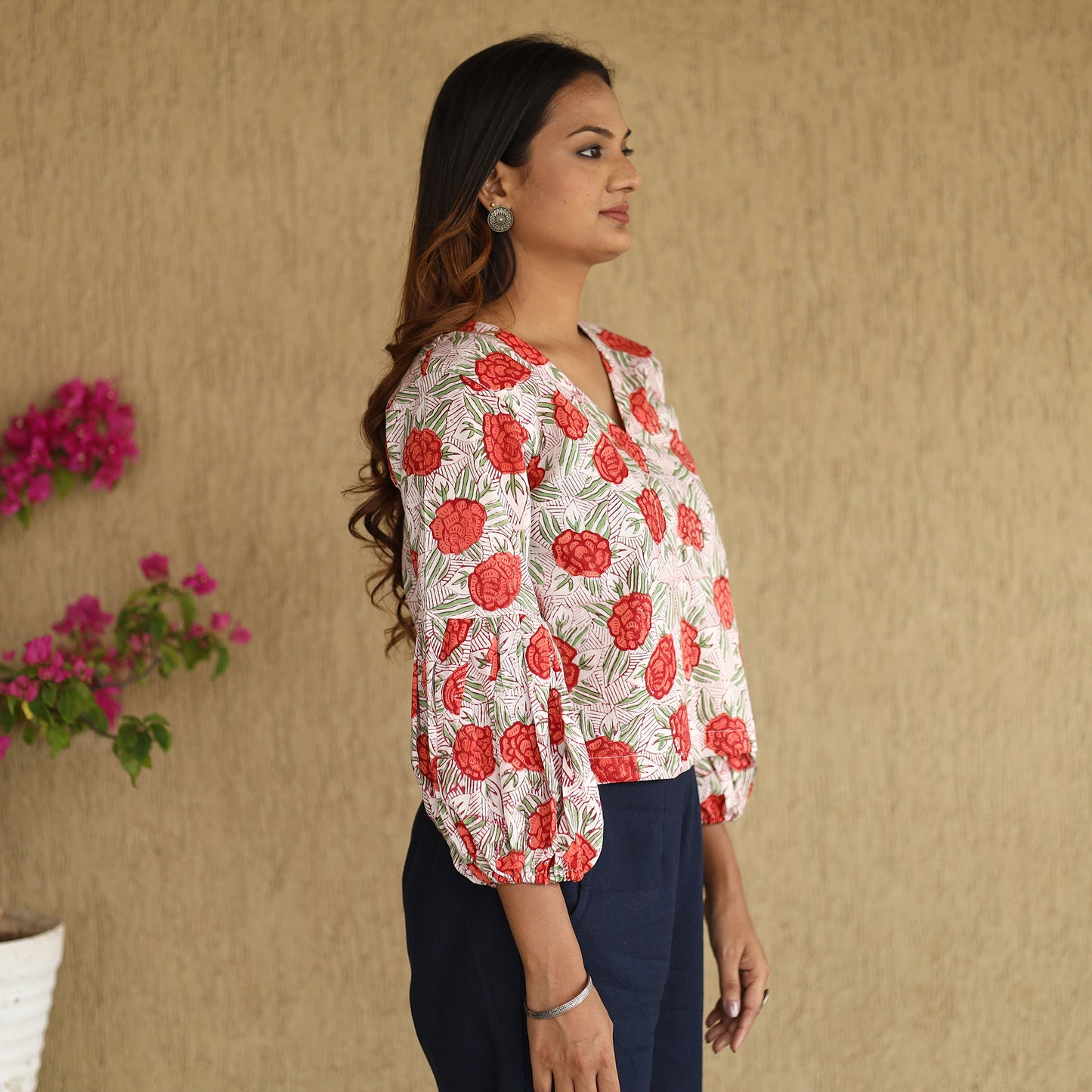 Multicolor - Sanganeri Hand Block Printed Full Sleeve Cotton Crop Top 06