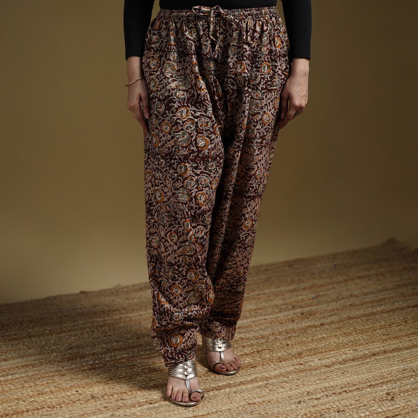 Maroon - Pedana Kalamkari Hand Block Print Natural Dyed Cotton Salwar 01