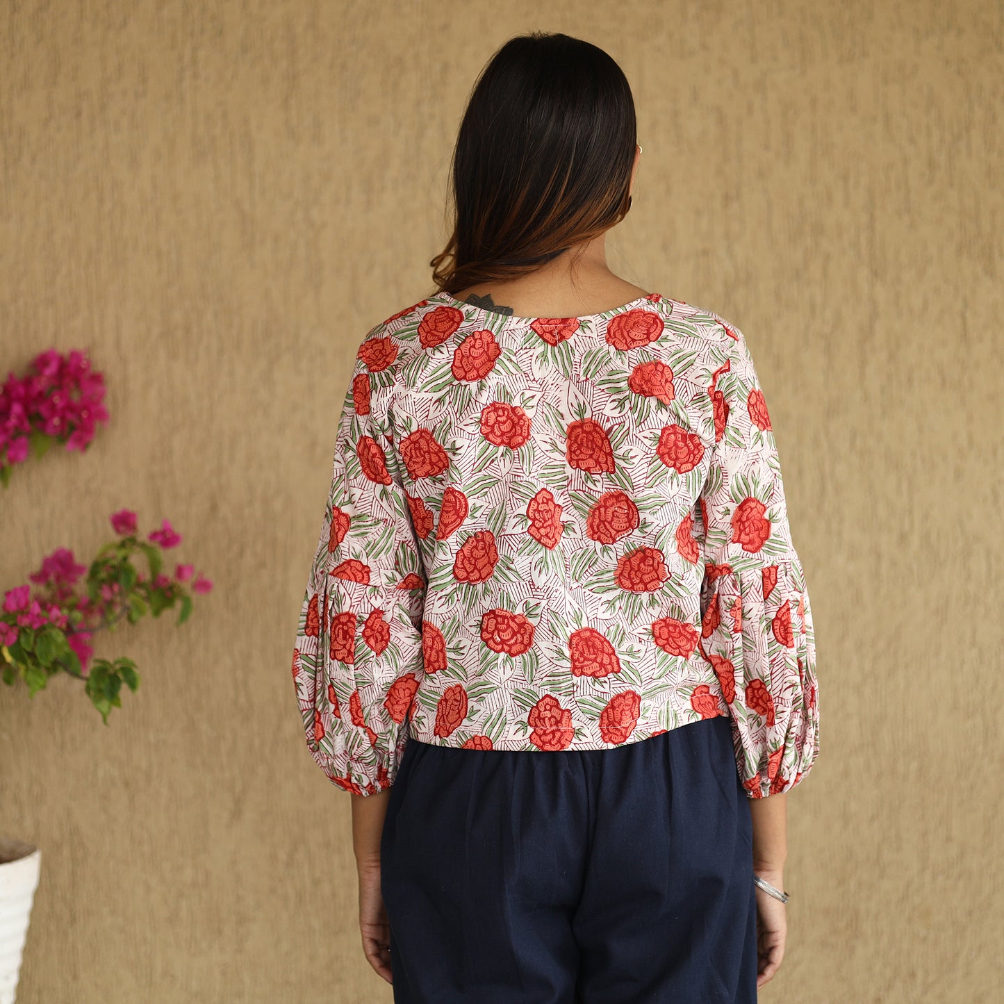 Multicolor - Sanganeri Hand Block Printed Full Sleeve Cotton Crop Top 06
