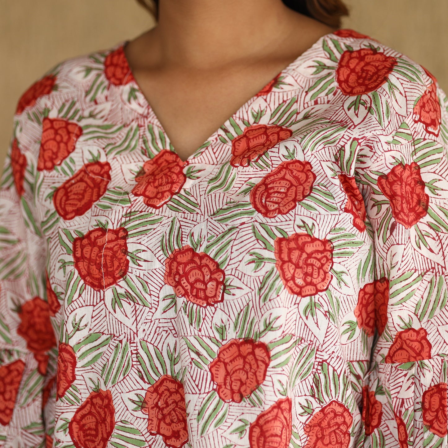Multicolor - Sanganeri Hand Block Printed Full Sleeve Cotton Crop Top 06