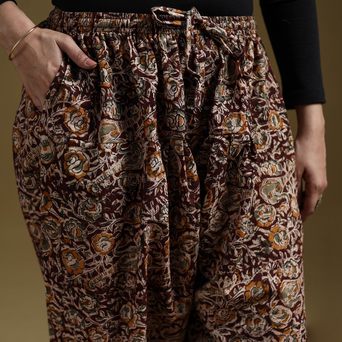 Maroon - Pedana Kalamkari Hand Block Print Natural Dyed Cotton Salwar 01