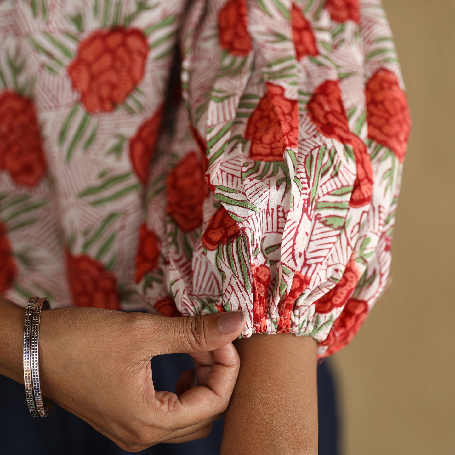 Multicolor - Sanganeri Hand Block Printed Full Sleeve Cotton Crop Top 06