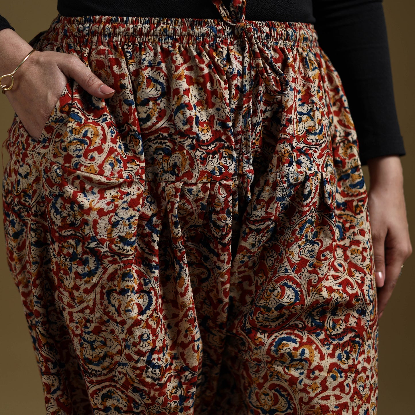 Red - Pedana Kalamkari Hand Block Print Natural Dyed Cotton Salwar 12