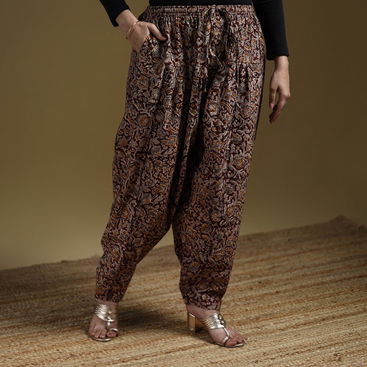 Maroon - Pedana Kalamkari Hand Block Print Natural Dyed Cotton Salwar 07