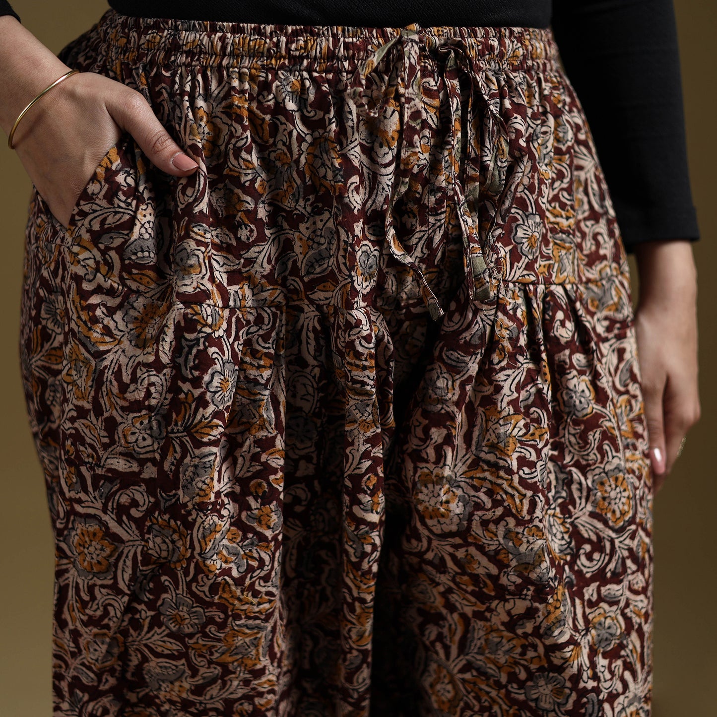 Maroon - Pedana Kalamkari Hand Block Print Natural Dyed Cotton Salwar 07