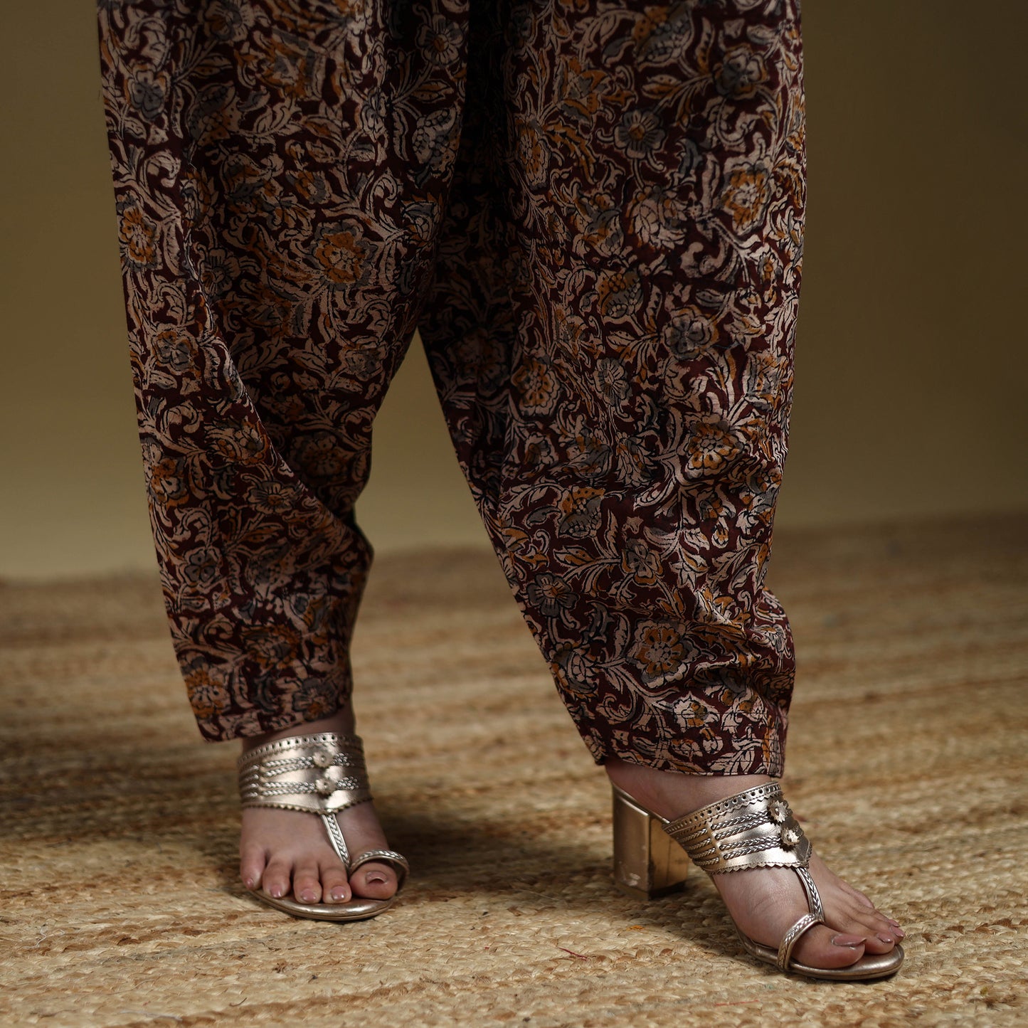 Maroon - Pedana Kalamkari Hand Block Print Natural Dyed Cotton Salwar 07
