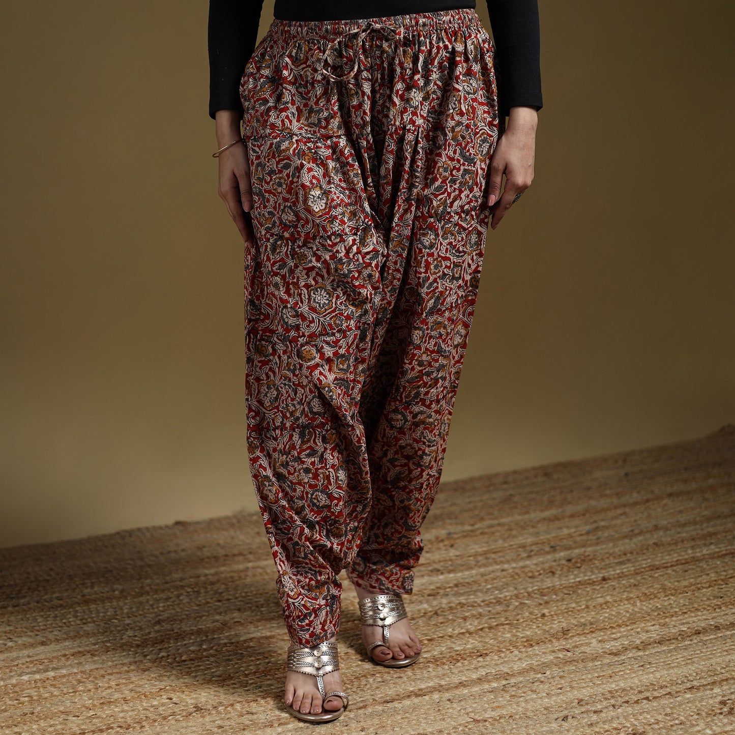 Red - Pedana Kalamkari Hand Block Print Natural Dyed Cotton Salwar 19
