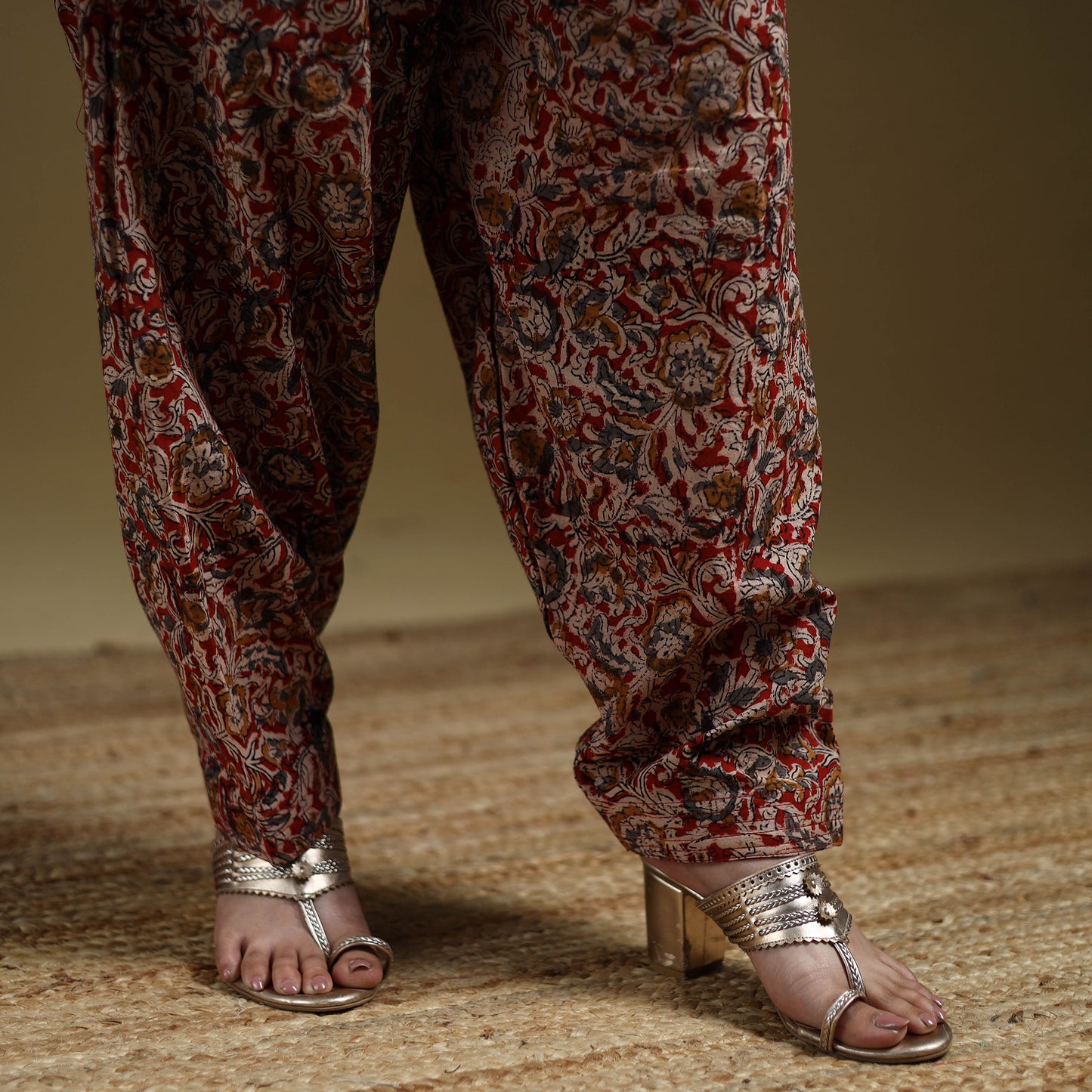 Red - Pedana Kalamkari Hand Block Print Natural Dyed Cotton Salwar 19