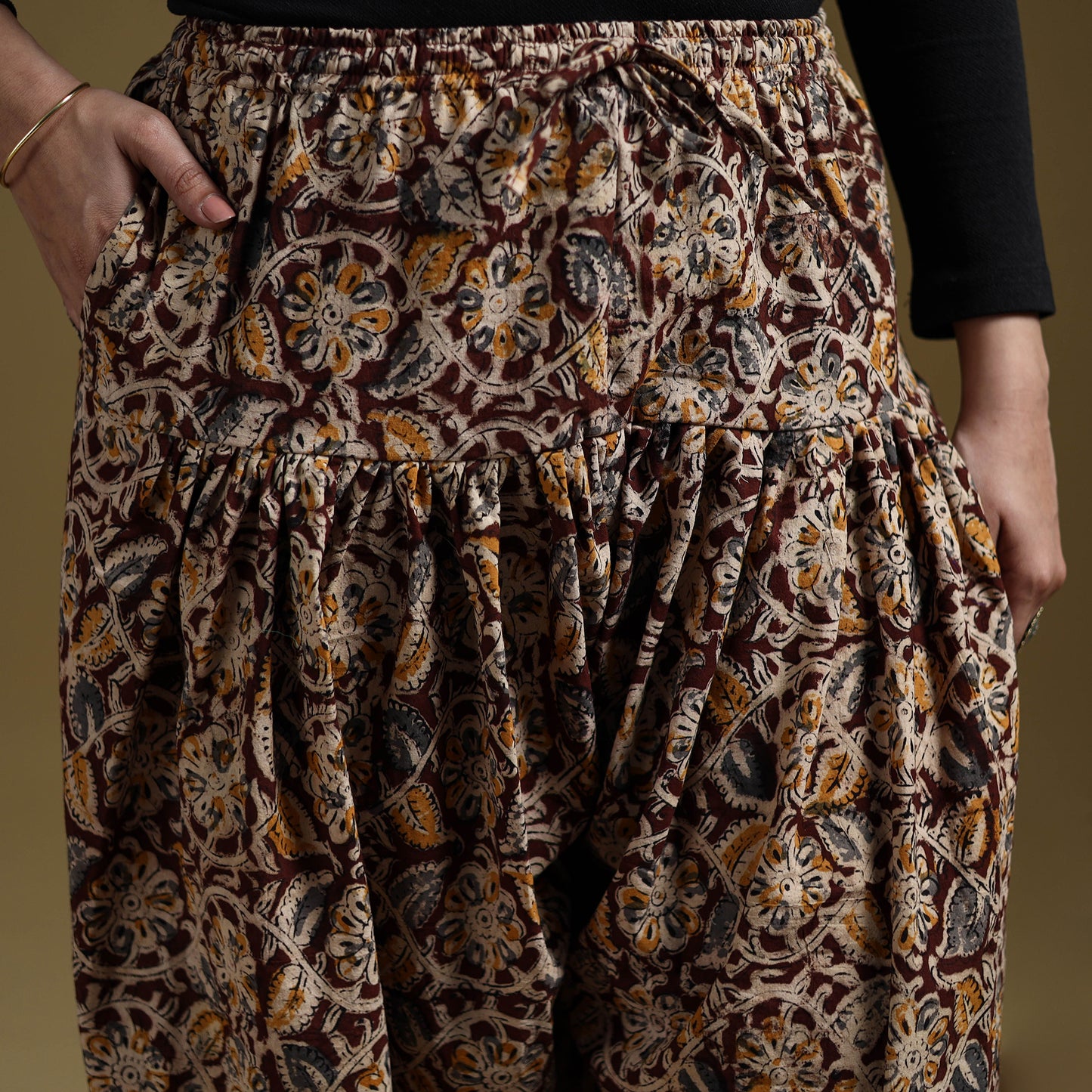 Maroon - Pedana Kalamkari Hand Block Print Natural Dyed Cotton Salwar 16