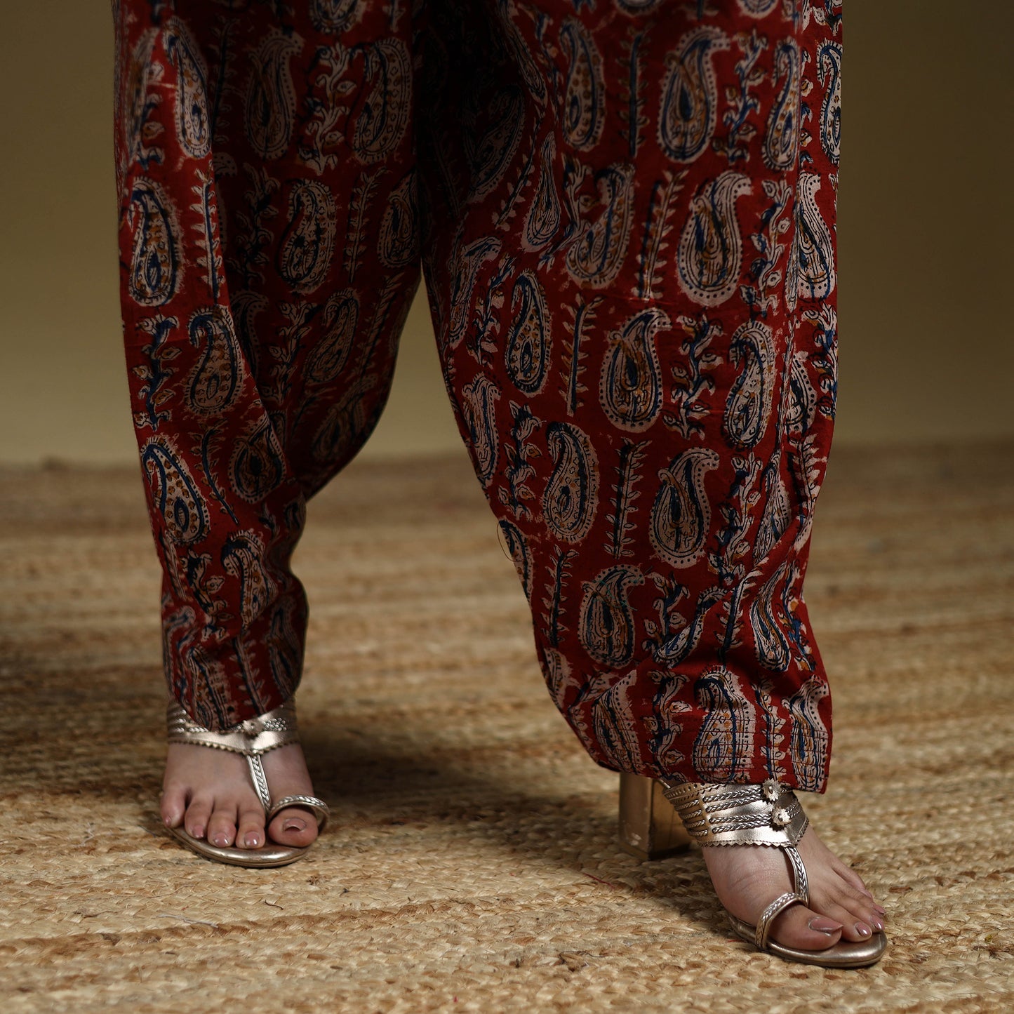 Red - Pedana Kalamkari Hand Block Print Natural Dyed Cotton Salwar 15