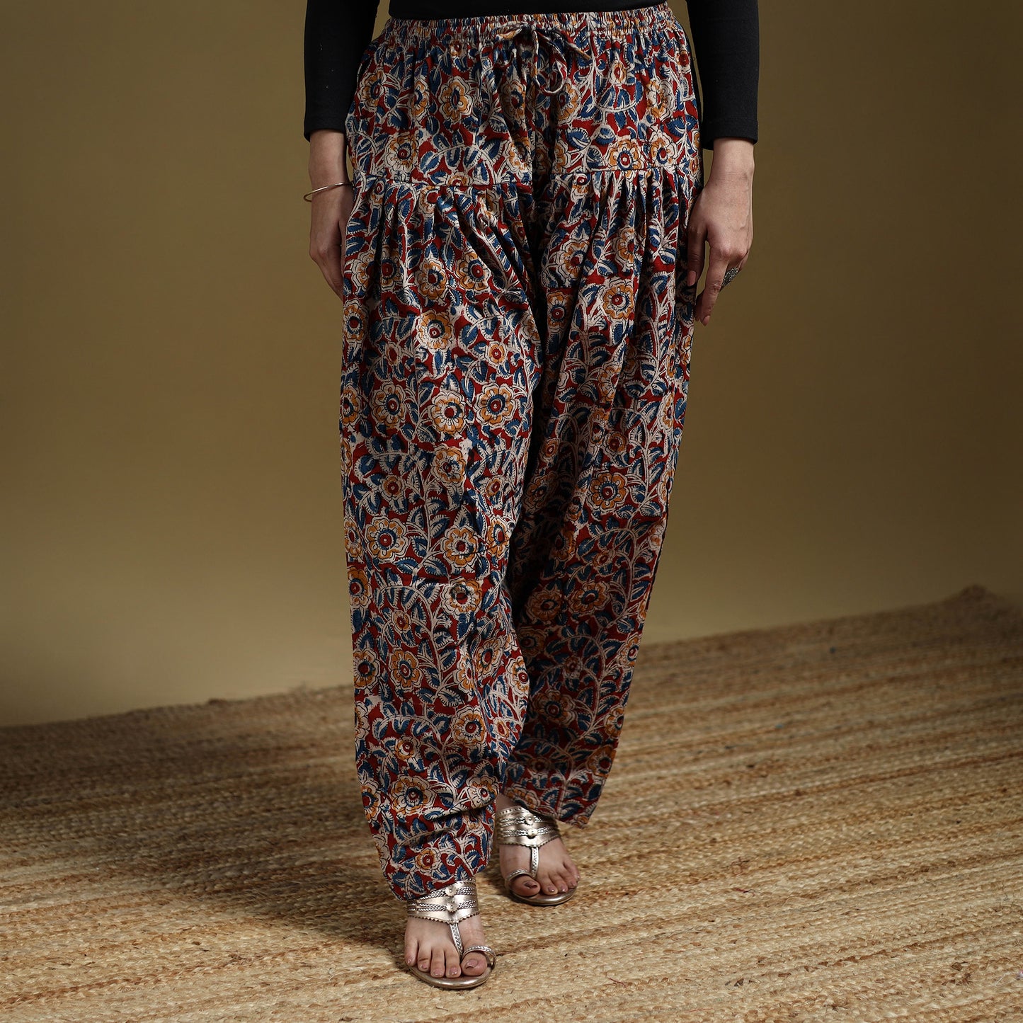Red - Pedana Kalamkari Hand Block Print Natural Dyed Cotton Salwar 10