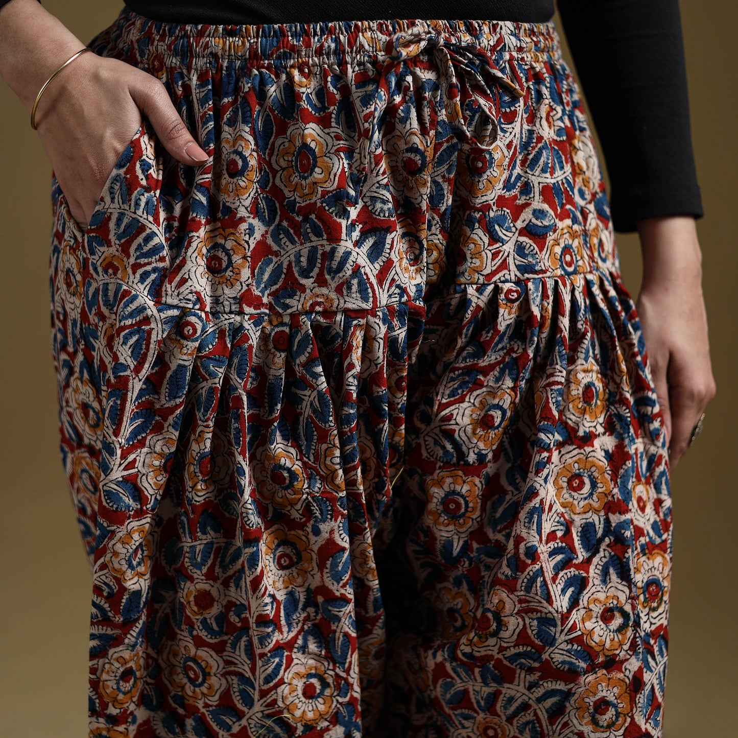 Red - Pedana Kalamkari Hand Block Print Natural Dyed Cotton Salwar 10