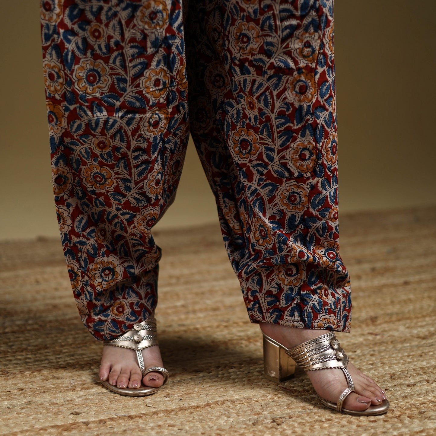Red - Pedana Kalamkari Hand Block Print Natural Dyed Cotton Salwar 10