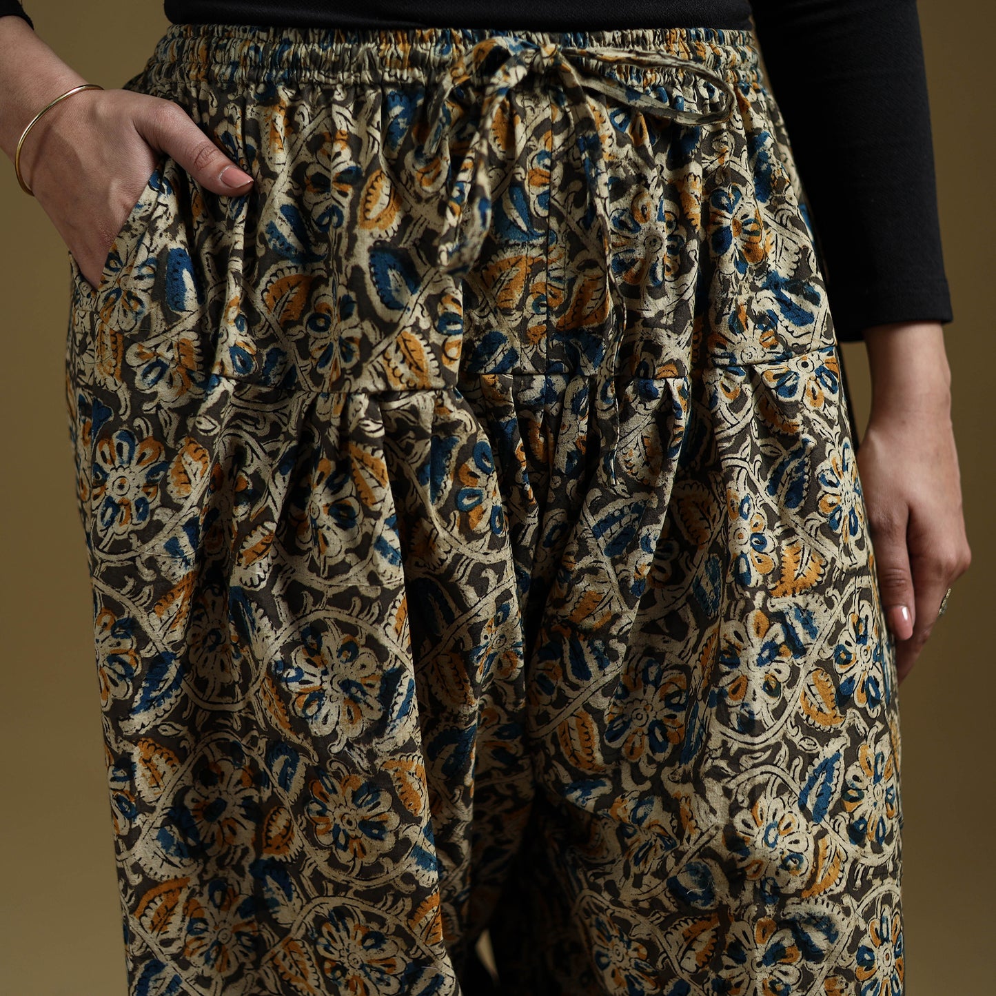 Multicolor - Pedana Kalamkari Hand Block Print Natural Dyed Cotton Salwar 11