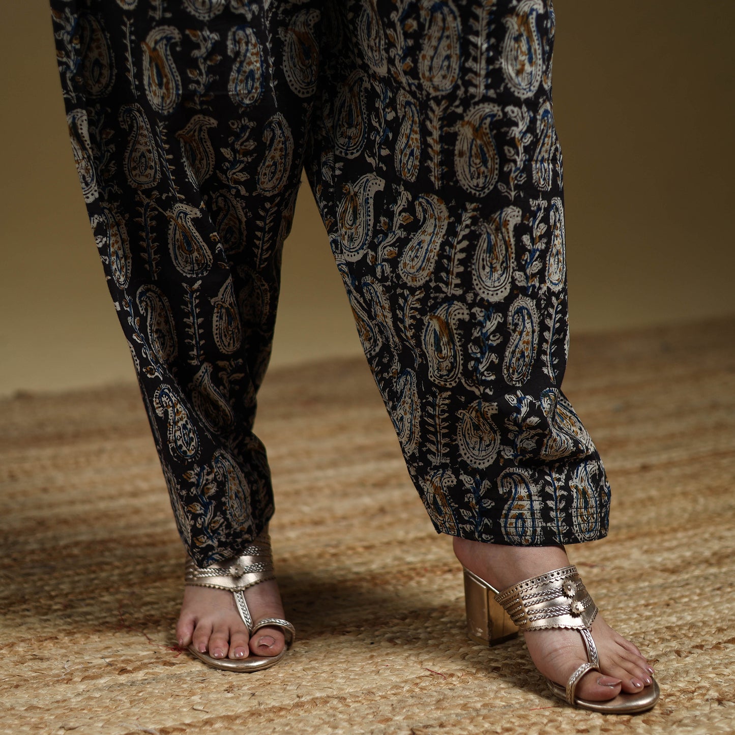 Black - Pedana Kalamkari Hand Block Print Natural Dyed Cotton Salwar 14