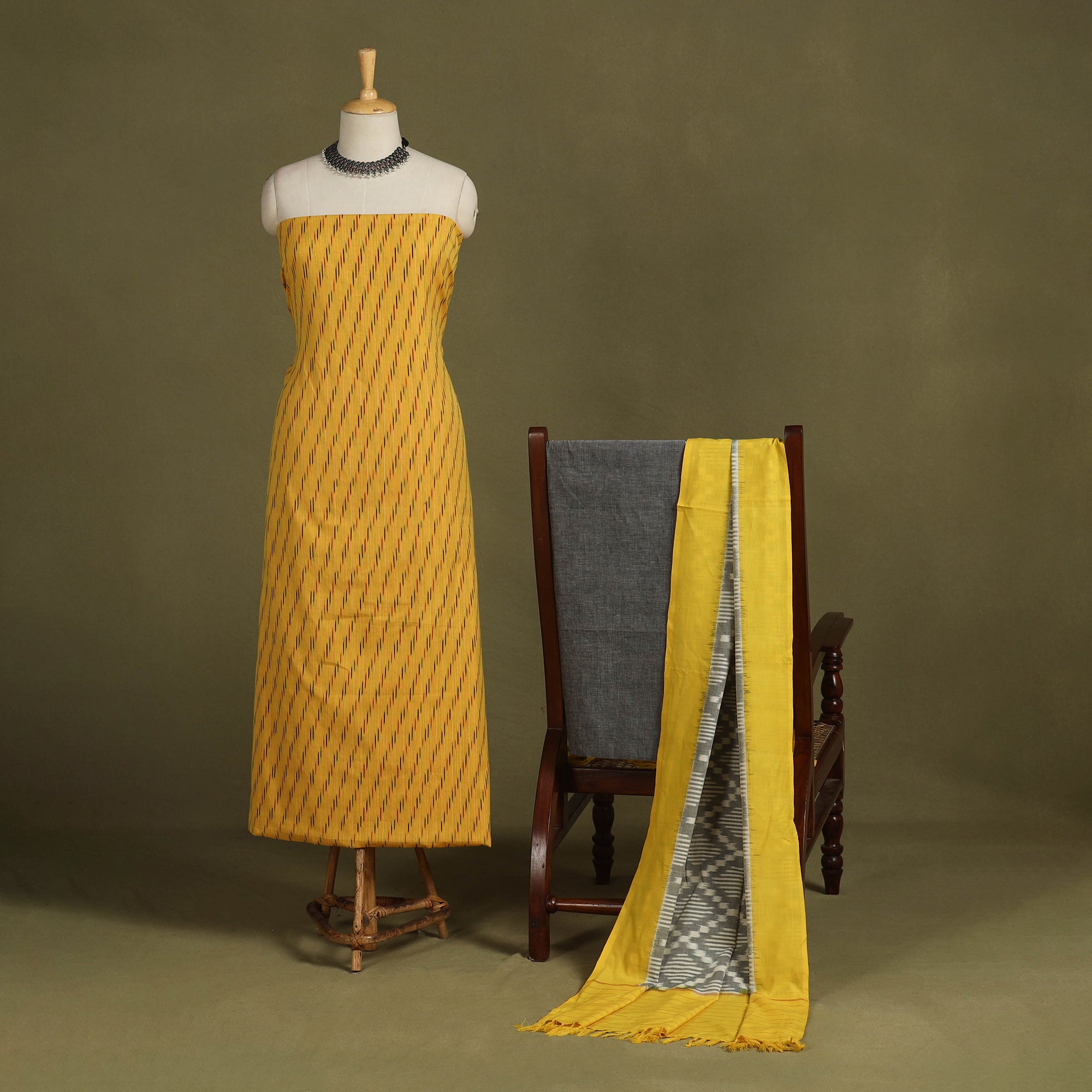 Pochampally Ikat Silk Cotton 3pc Unstitched Dress Material Suit Set 11 main image 0