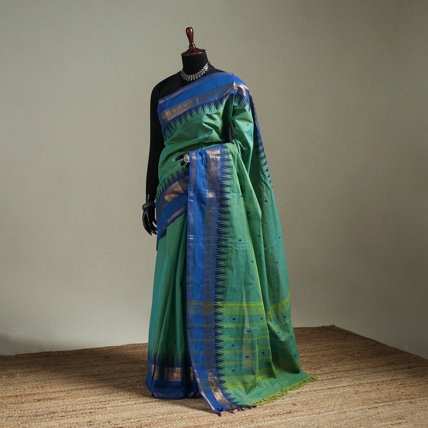 Green - Kanchipuram Buti Cotton Saree with Border 12