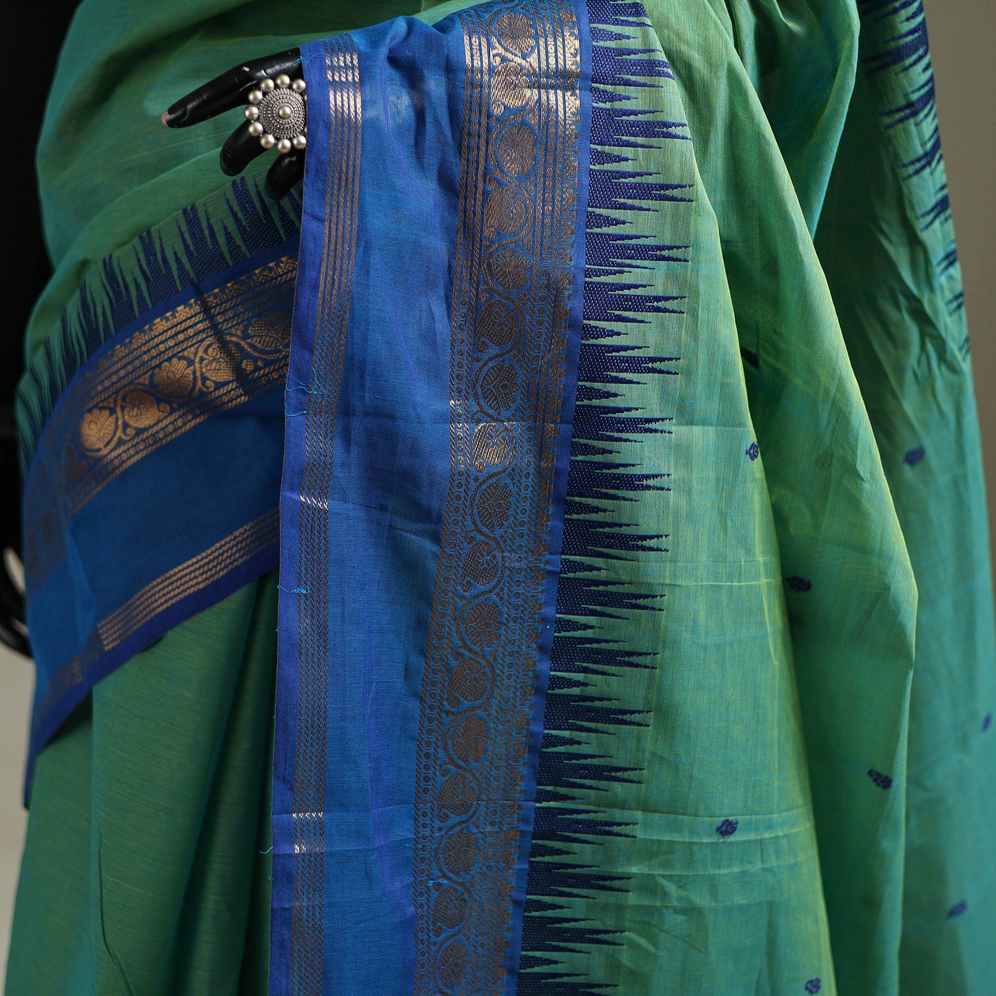 Green - Kanchipuram Buti Cotton Saree with Border 12