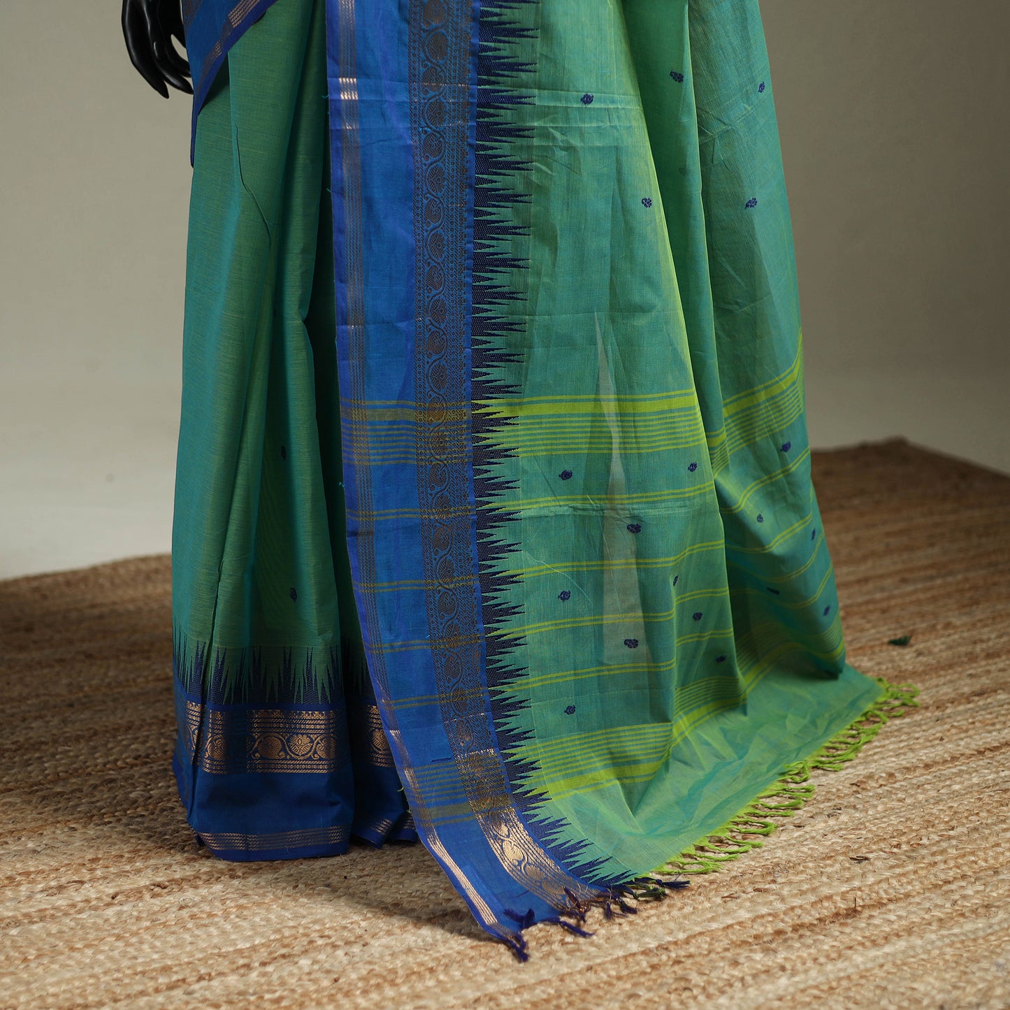 Green - Kanchipuram Buti Cotton Saree with Border 12