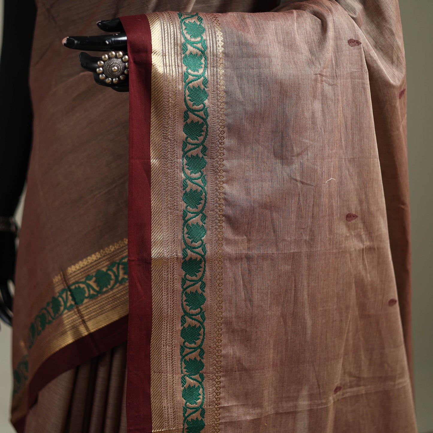 Brown - Kanchipuram Buti Cotton Saree with Border 15