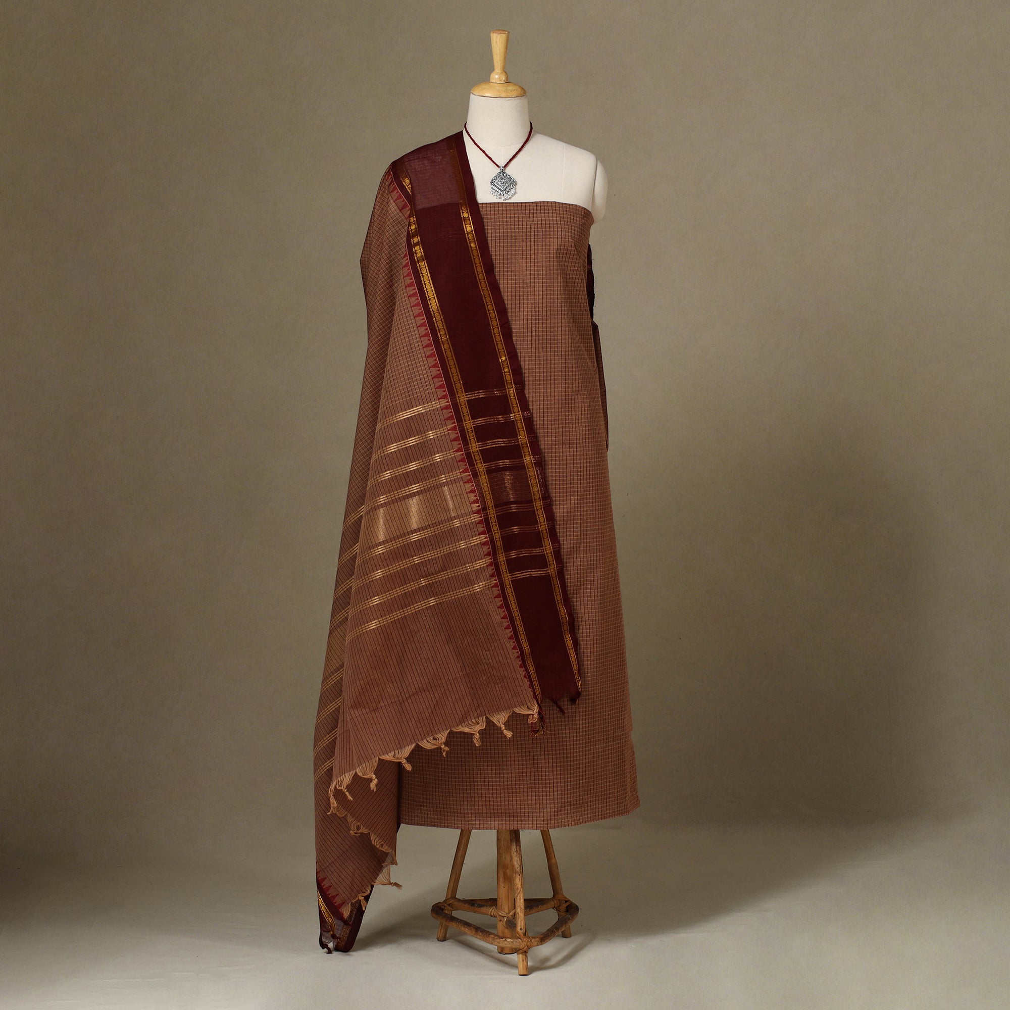 Grey - Kandangi Chettinad Cotton 2pc Unstitched Dress Material 19