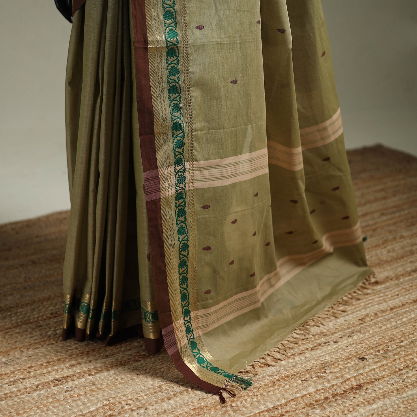 Green - Kanchipuram Buti Cotton Saree with Border 17