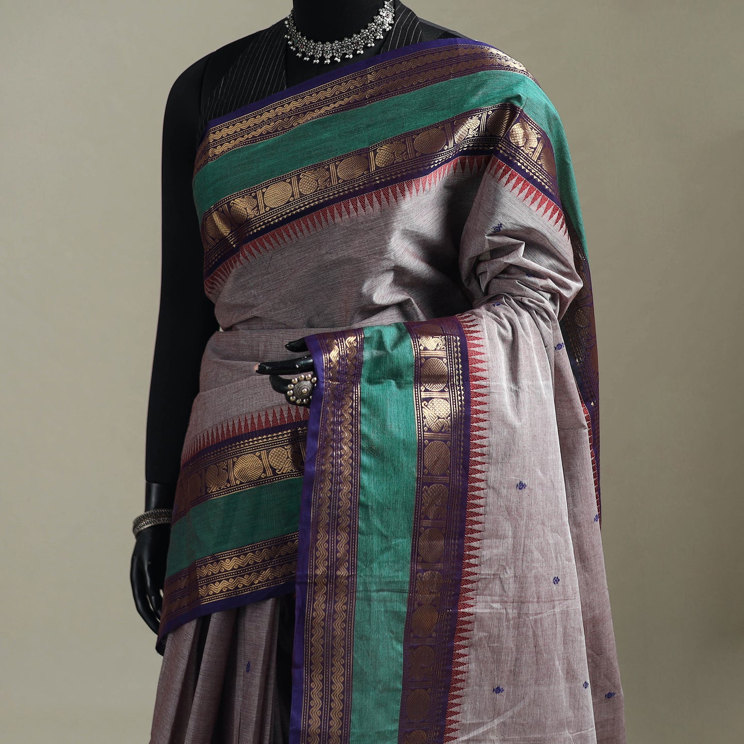 Purple - Kanchipuram Buti Cotton Saree with Border 21