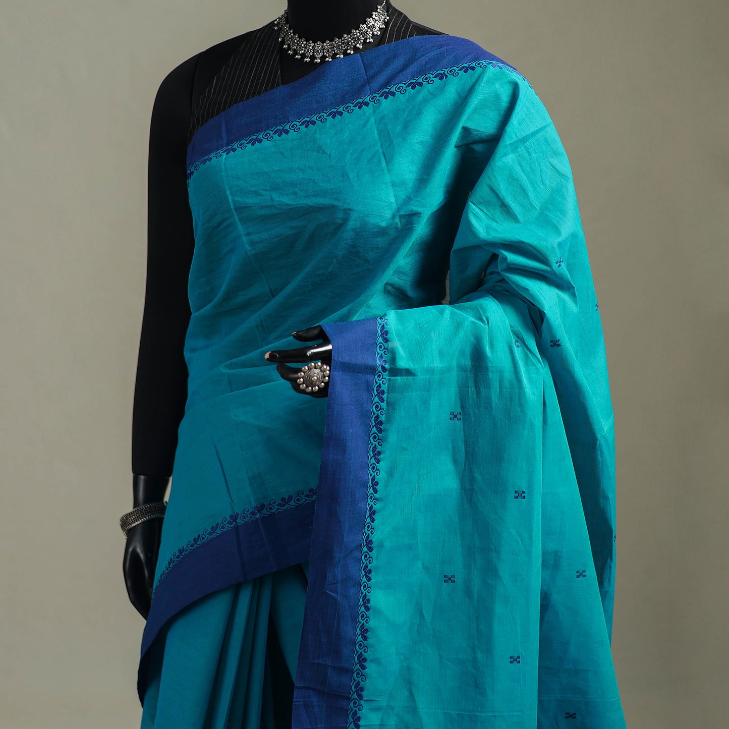 Blue - Kanchipuram Buti Cotton Saree with Border 23
