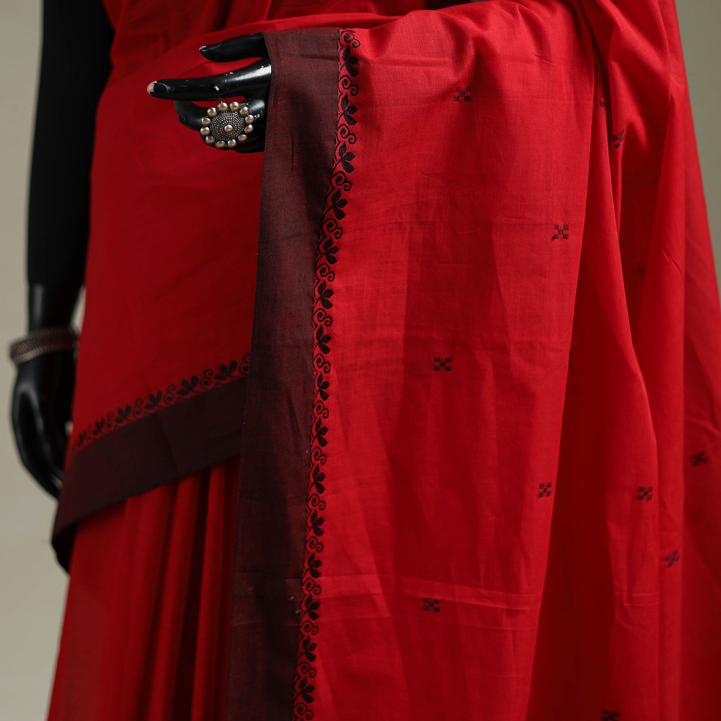 Red - Kanchipuram Buti Cotton Saree with Border 26