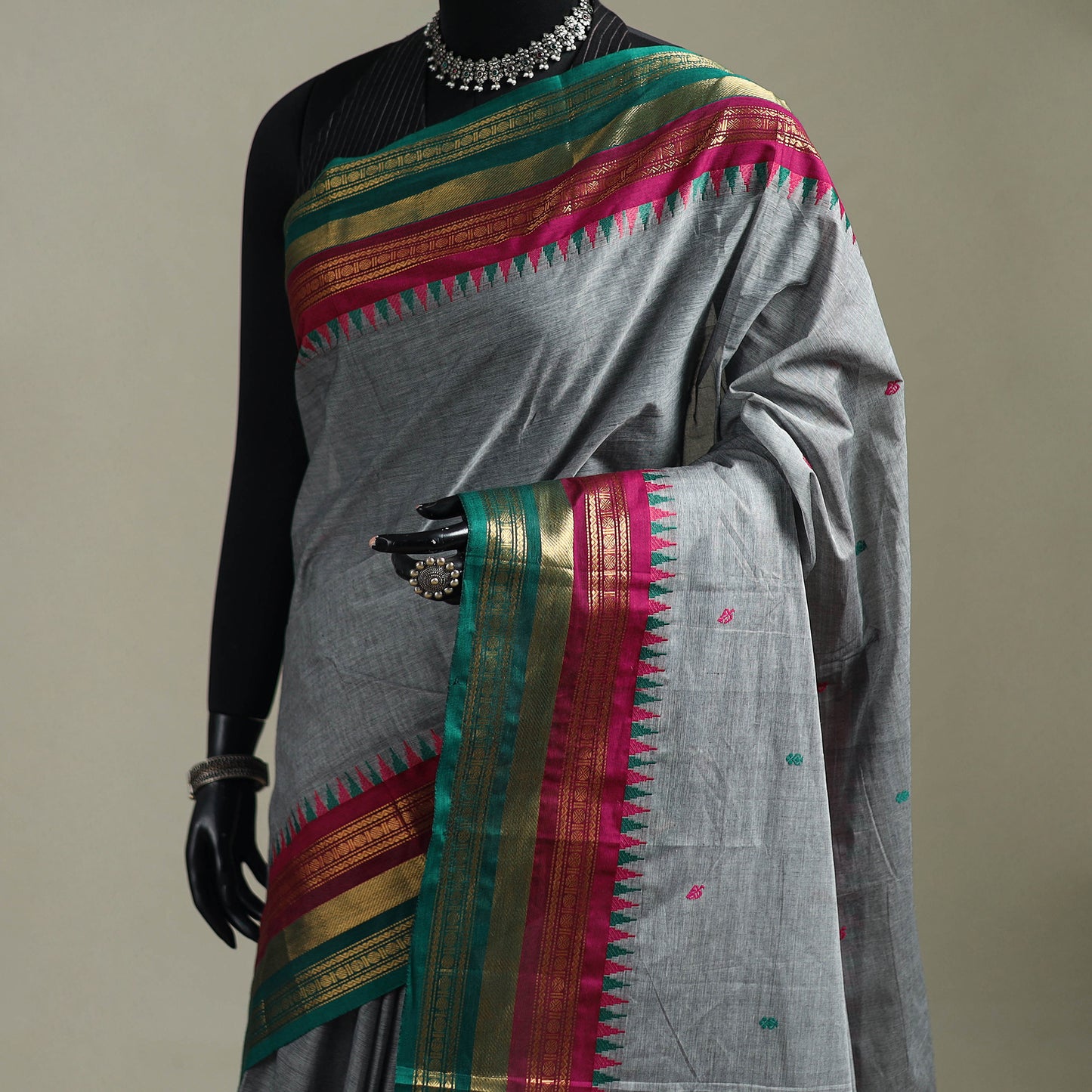 Grey - Kanchipuram Buti Cotton Saree with Border 33