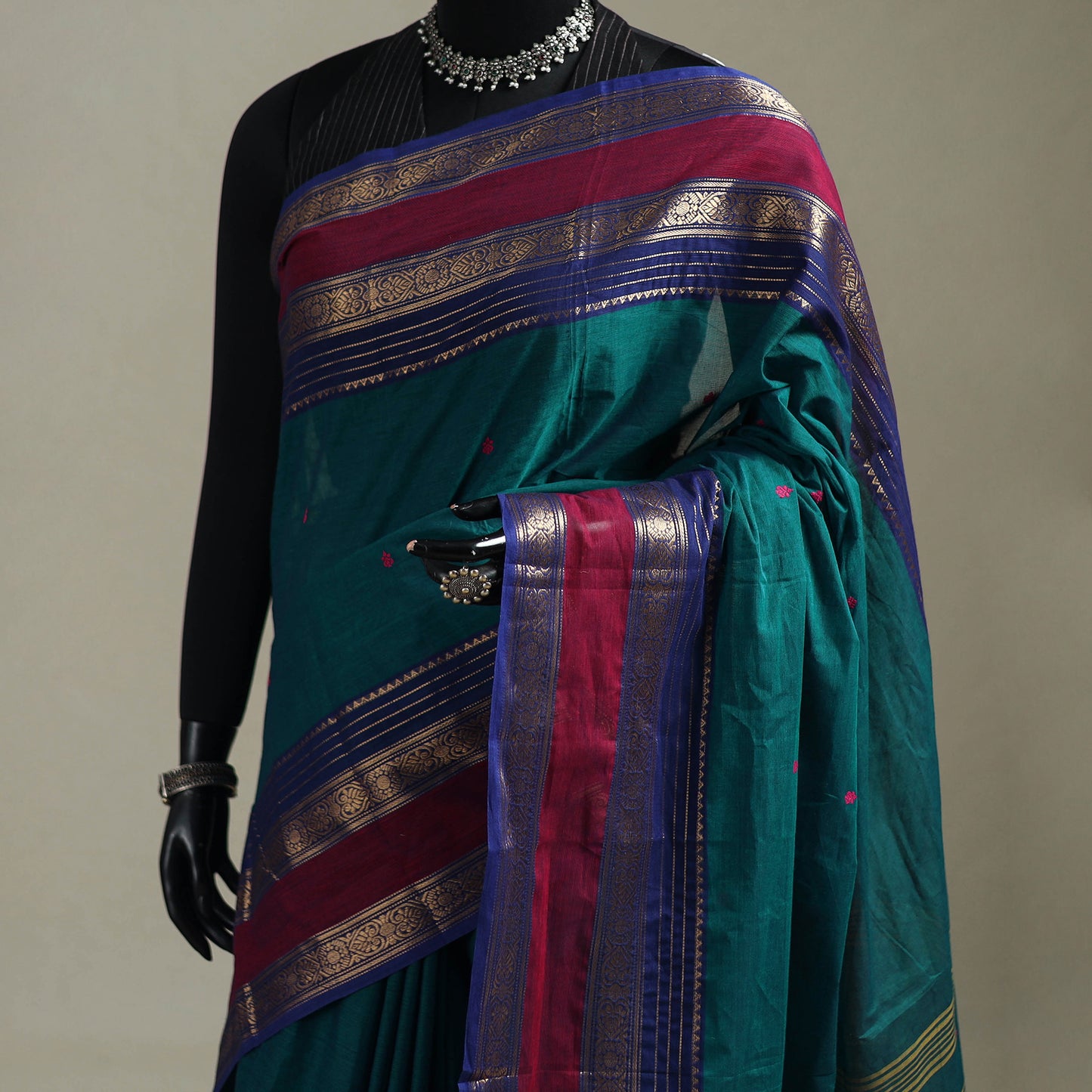 Green - Kanchipuram Buti Cotton Saree with Border 35