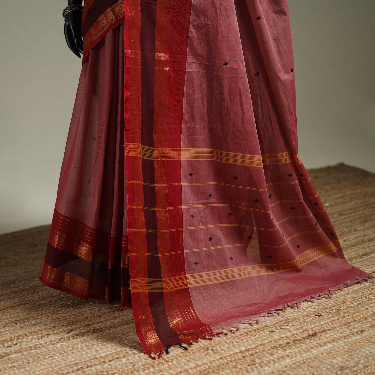Pink - Kanchipuram Buti Cotton Saree with Border 38
