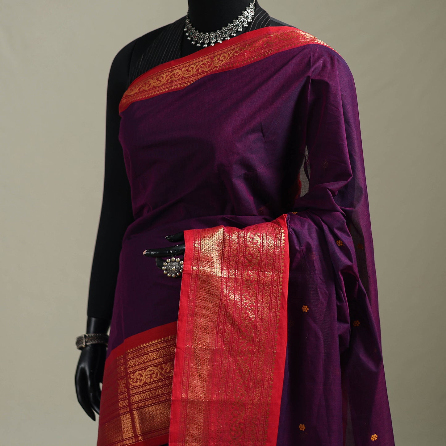 Purple - Kanchipuram Buti Cotton Saree with Border 43