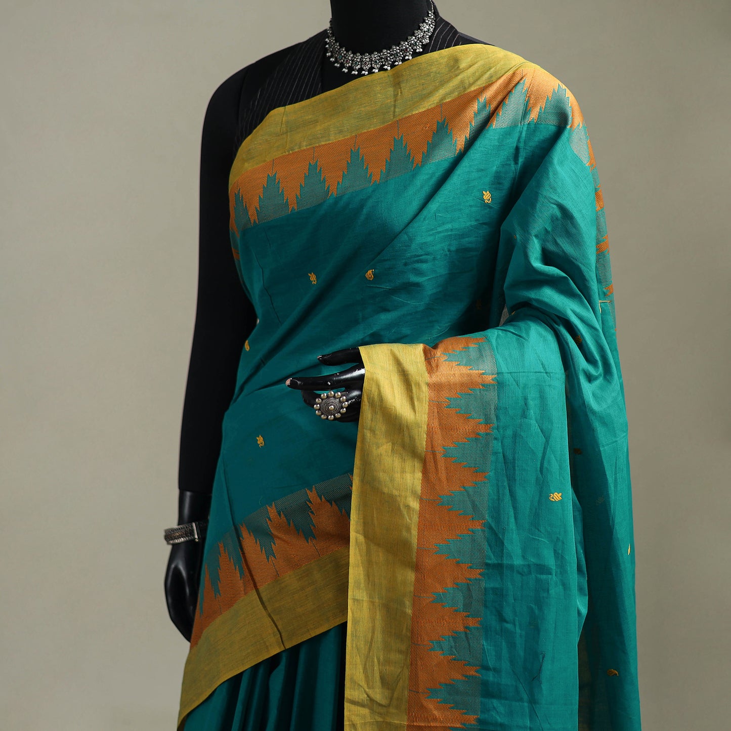 Green - Kanchipuram Buti Cotton Saree with Border 44
