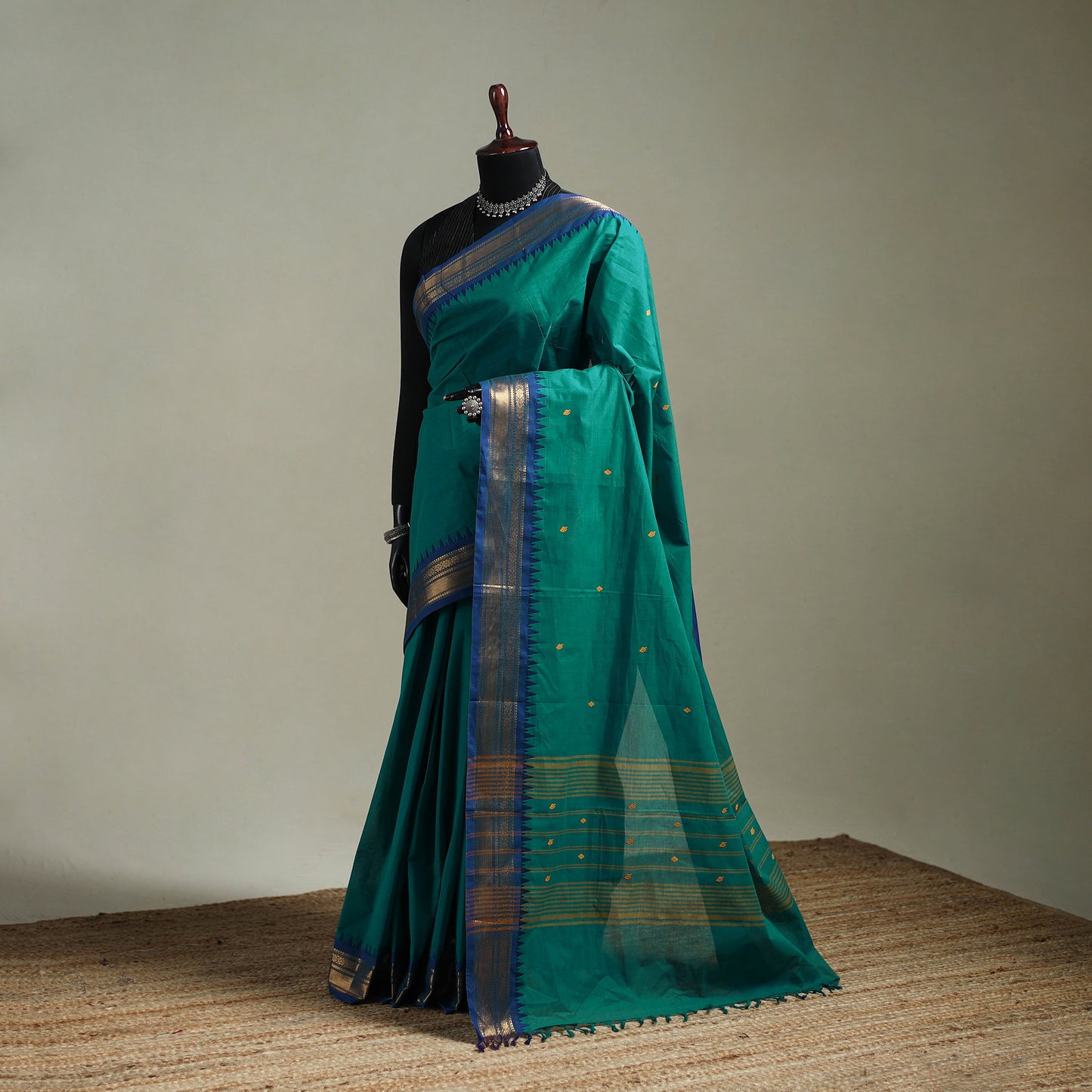 Green - Kanchipuram Buti Cotton Saree with Border 45
