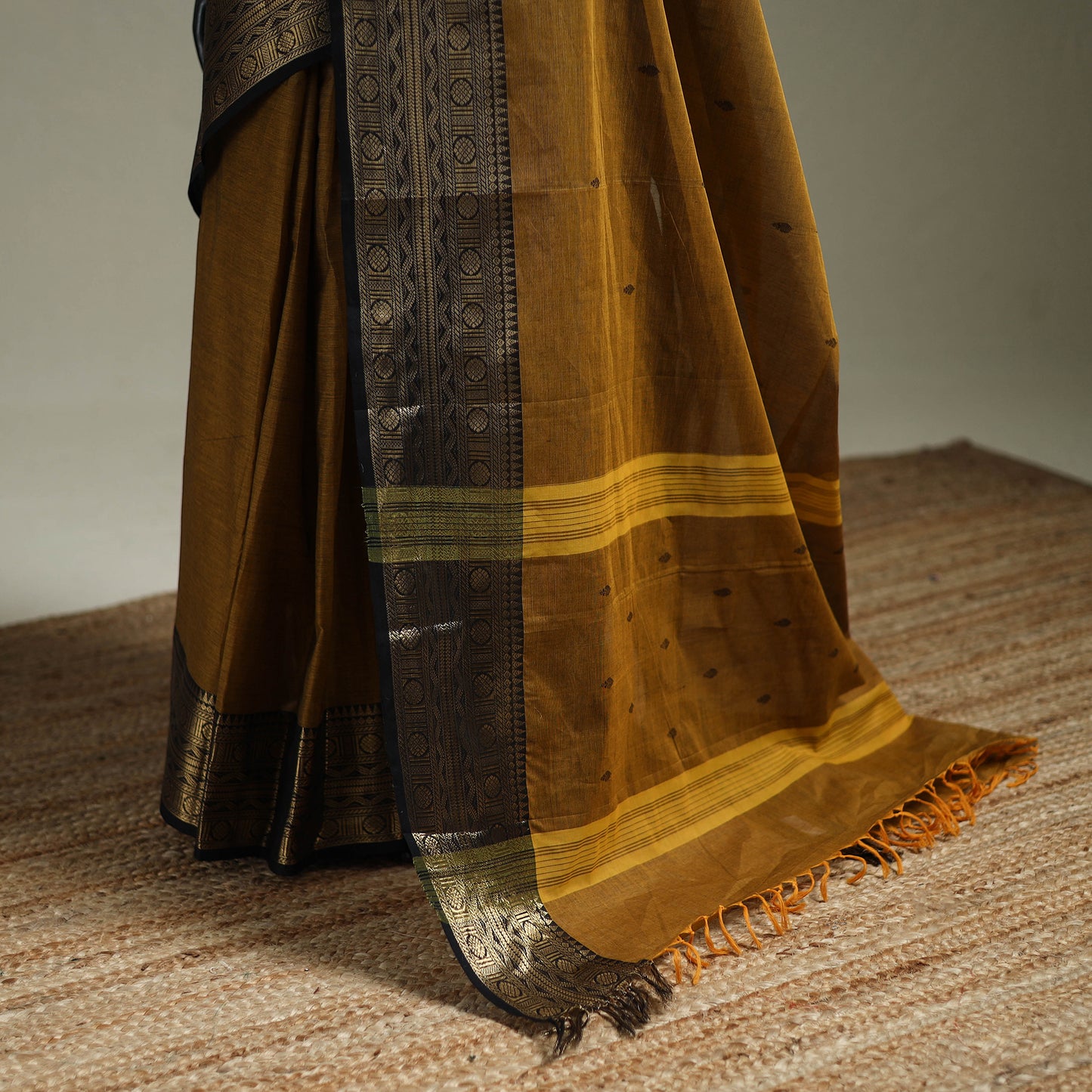 Yellow - Kanchipuram Buti Cotton Saree with Border 49