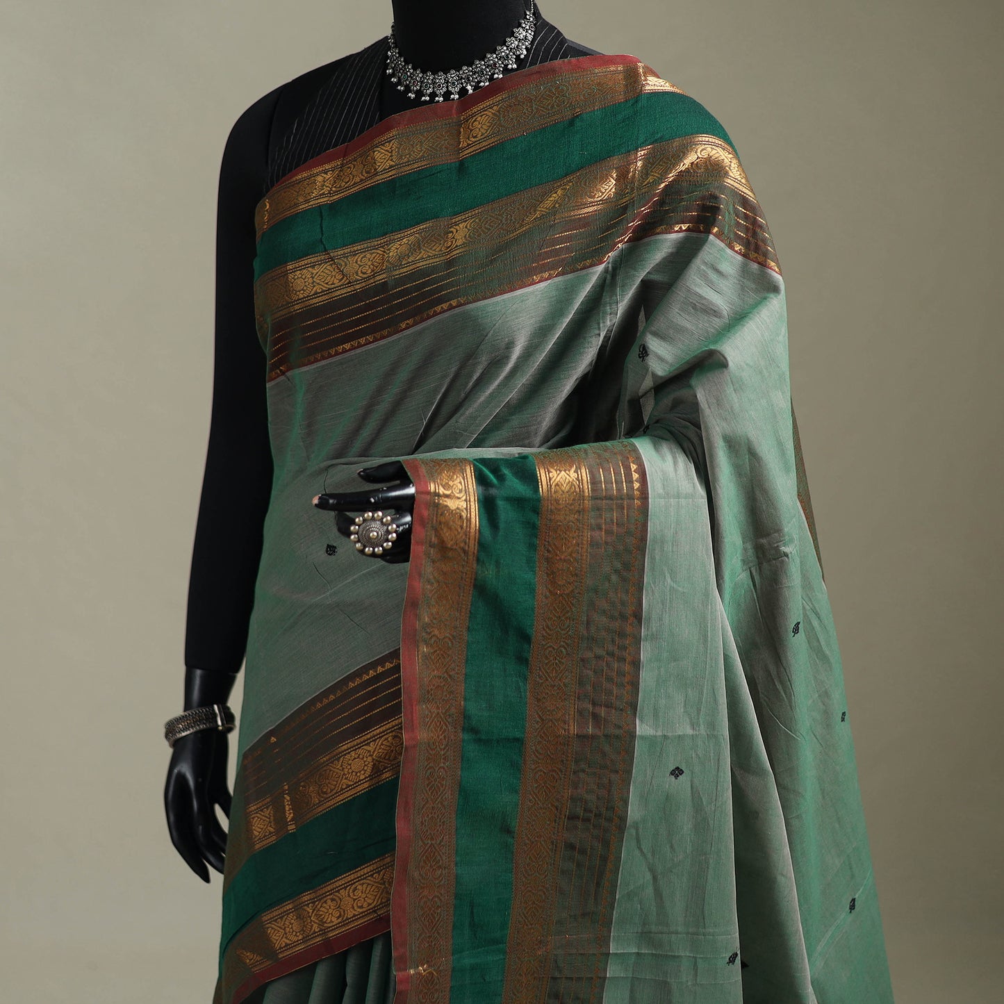 Green - Kanchipuram Buti Cotton Saree with Border 53