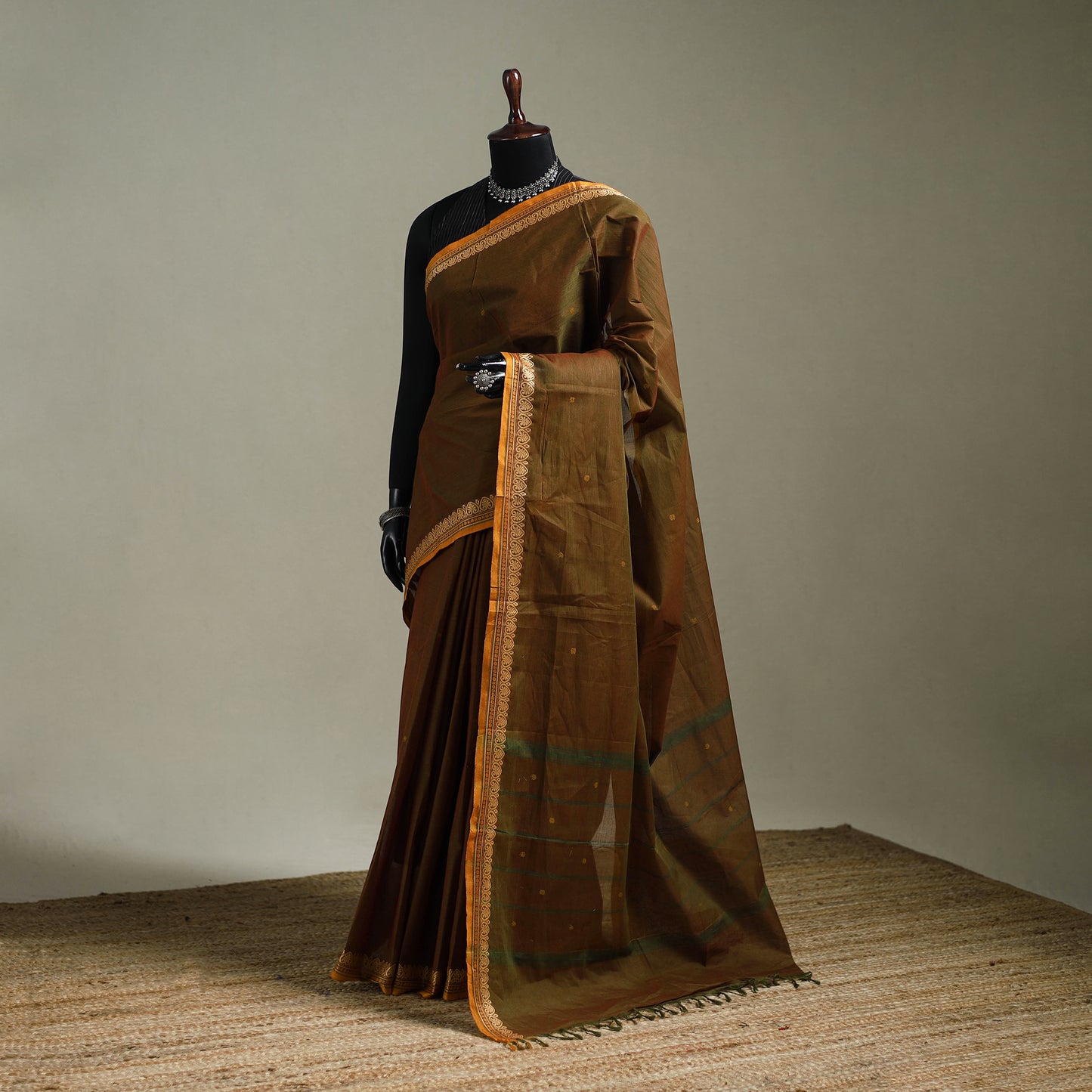 Brown - Kanchipuram Buti Cotton Saree with Border 54