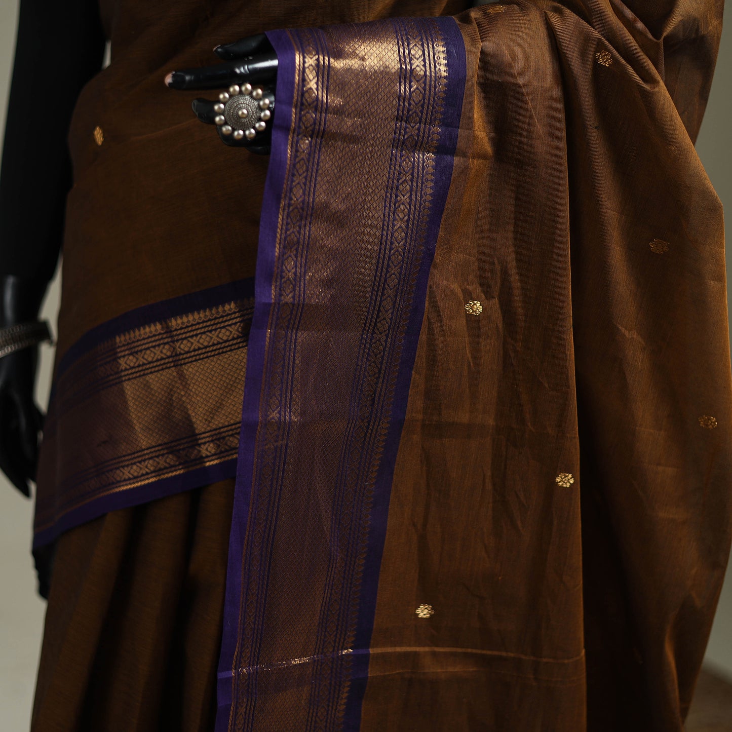 Brown - Kanchipuram Buti Cotton Saree with Border 55