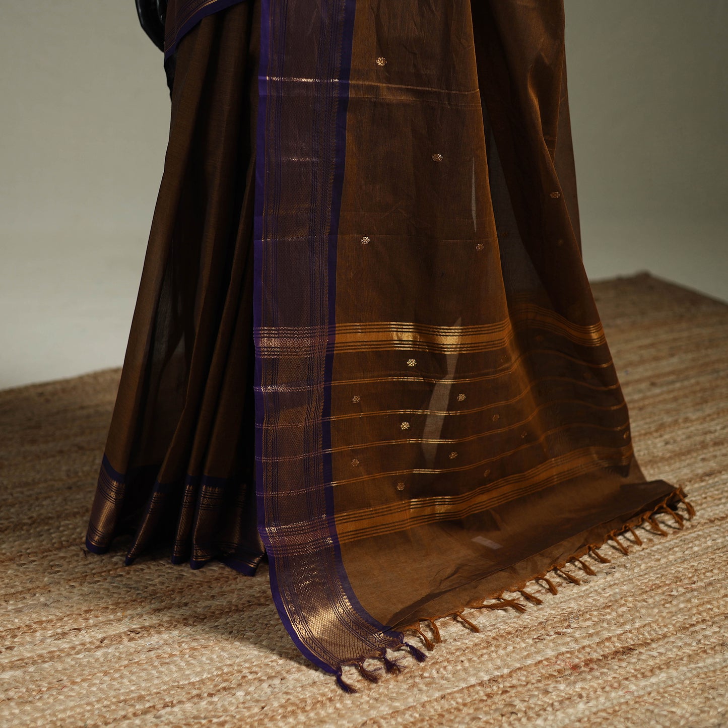 Brown - Kanchipuram Buti Cotton Saree with Border 55