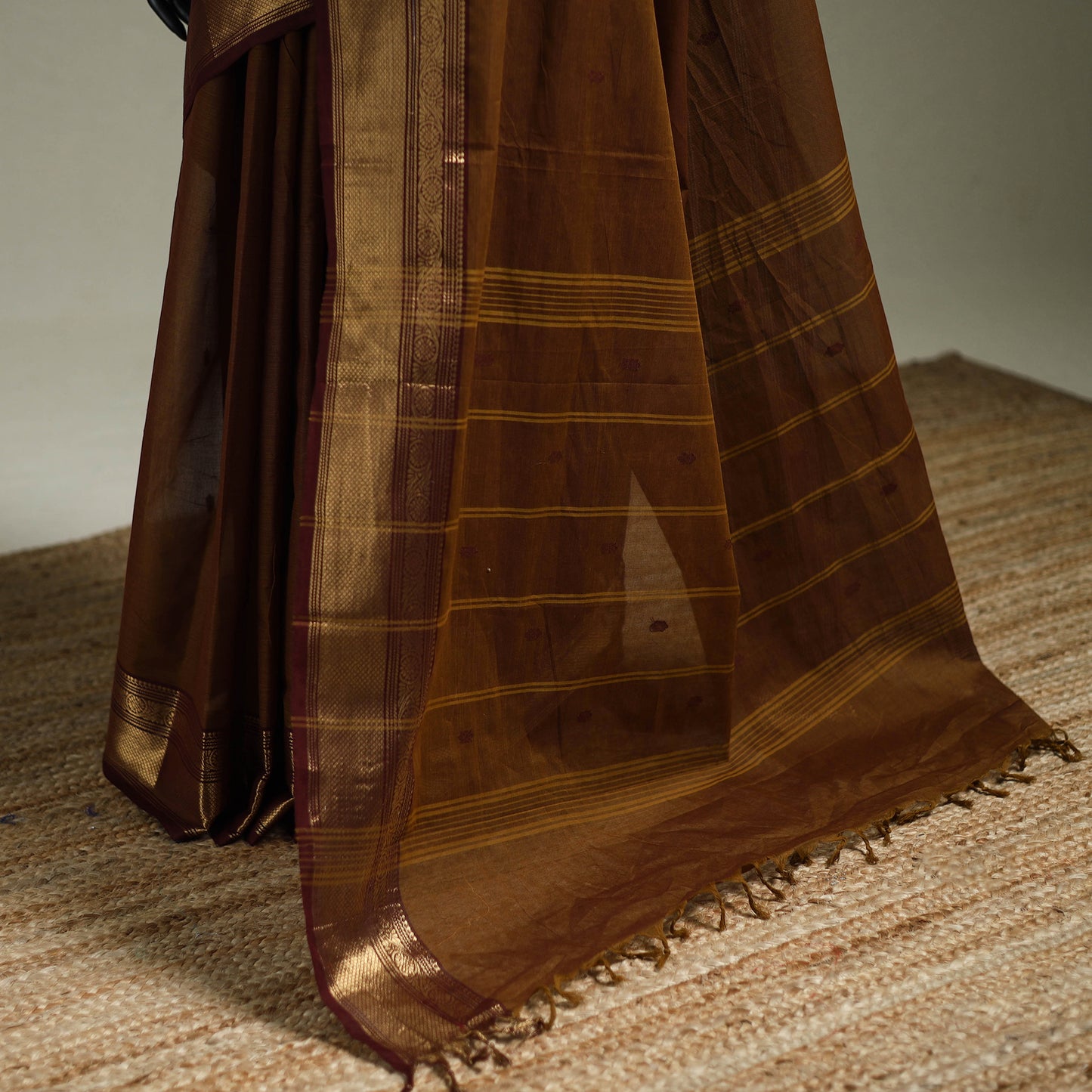 Brown - Kanchipuram Buti Cotton Saree with Border 56