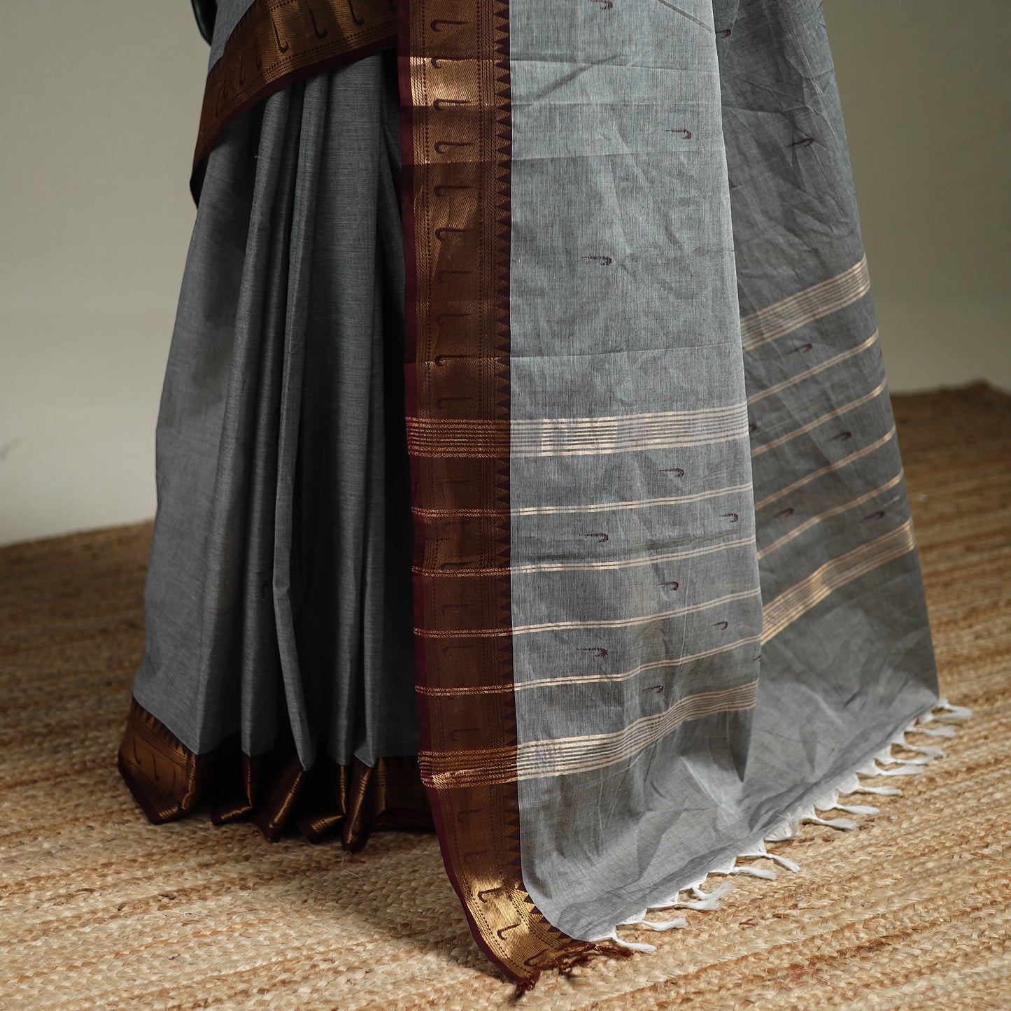 Grey - Kanchipuram Buti Cotton Saree with Border 60