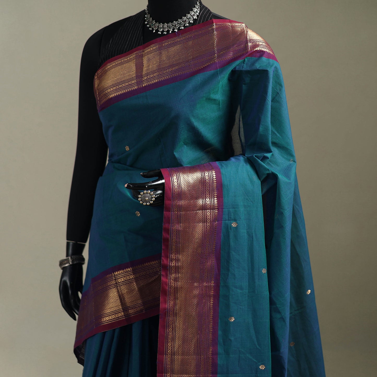 Green - Kanchipuram Buti Cotton Saree with Border 64