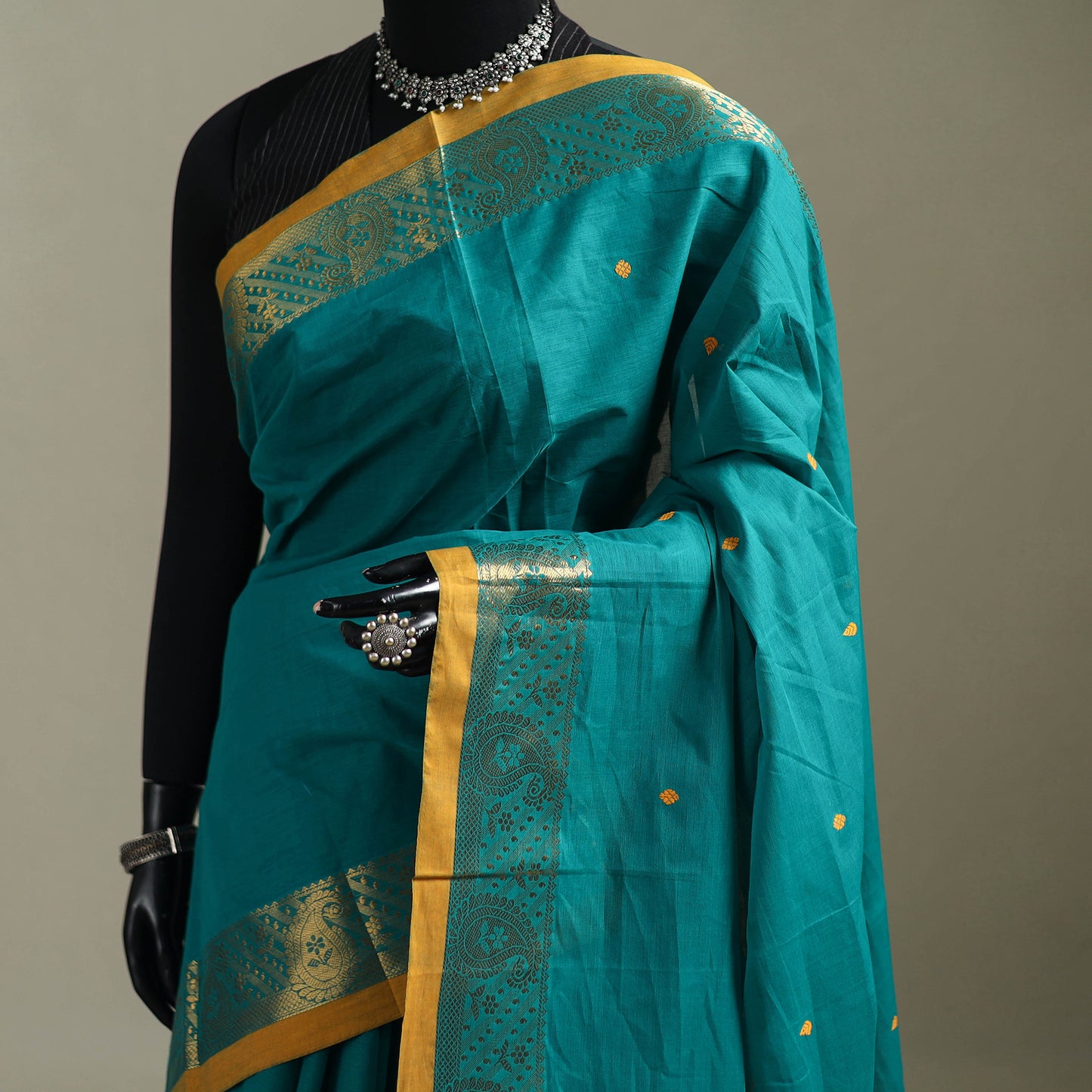 Green - Kanchipuram Buti Cotton Saree with Border 25