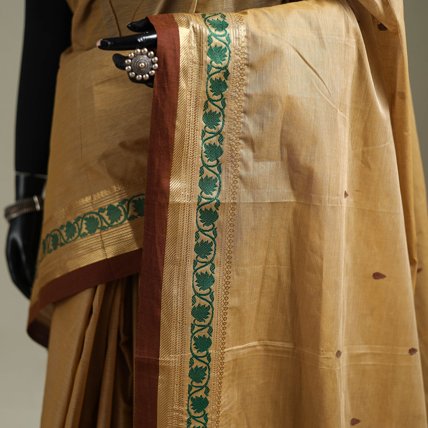 Beige - Kanchipuram Buti Cotton Saree with Border 69