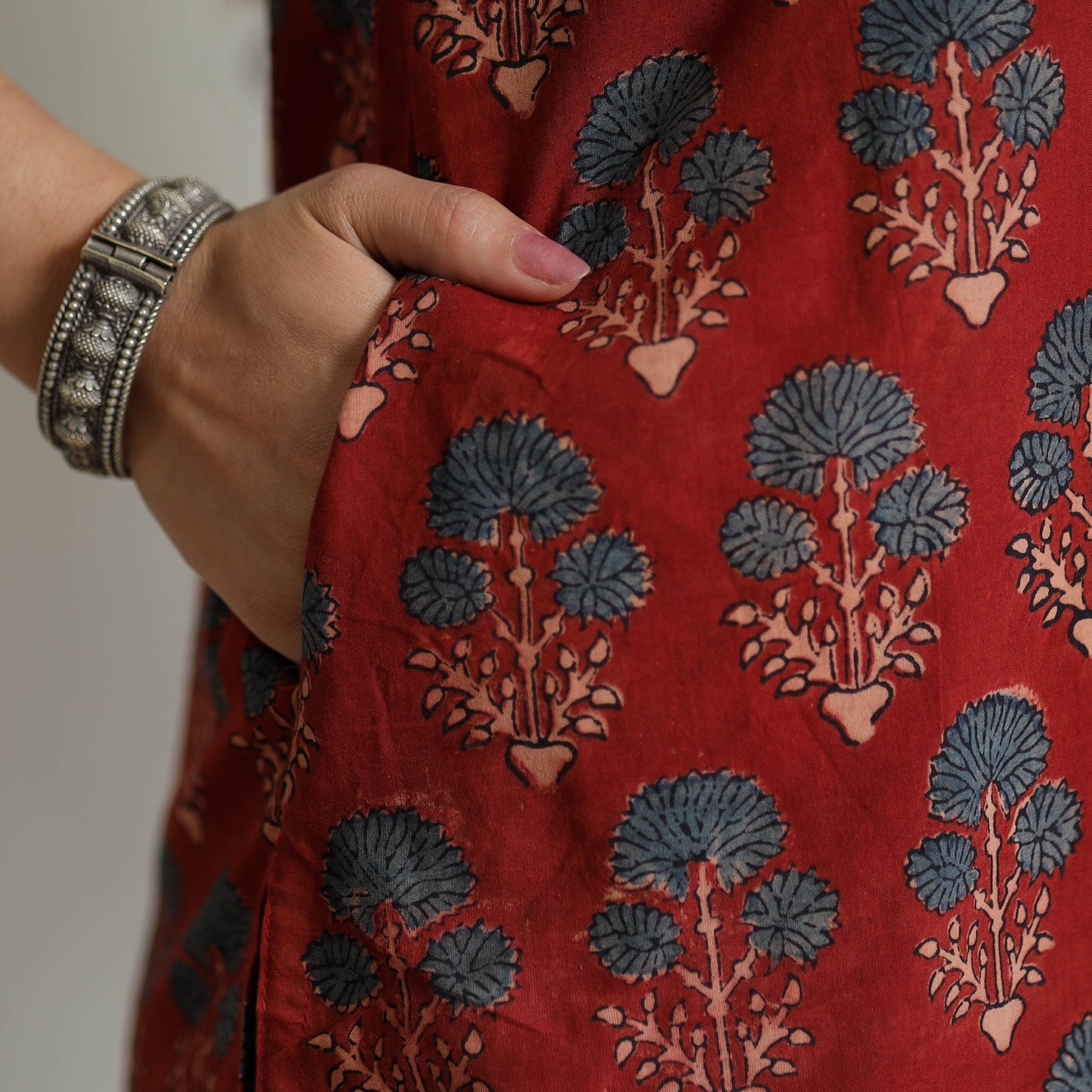 Red with Flower - Ajrakh Hand Block Printed Cotton Straight Kurta